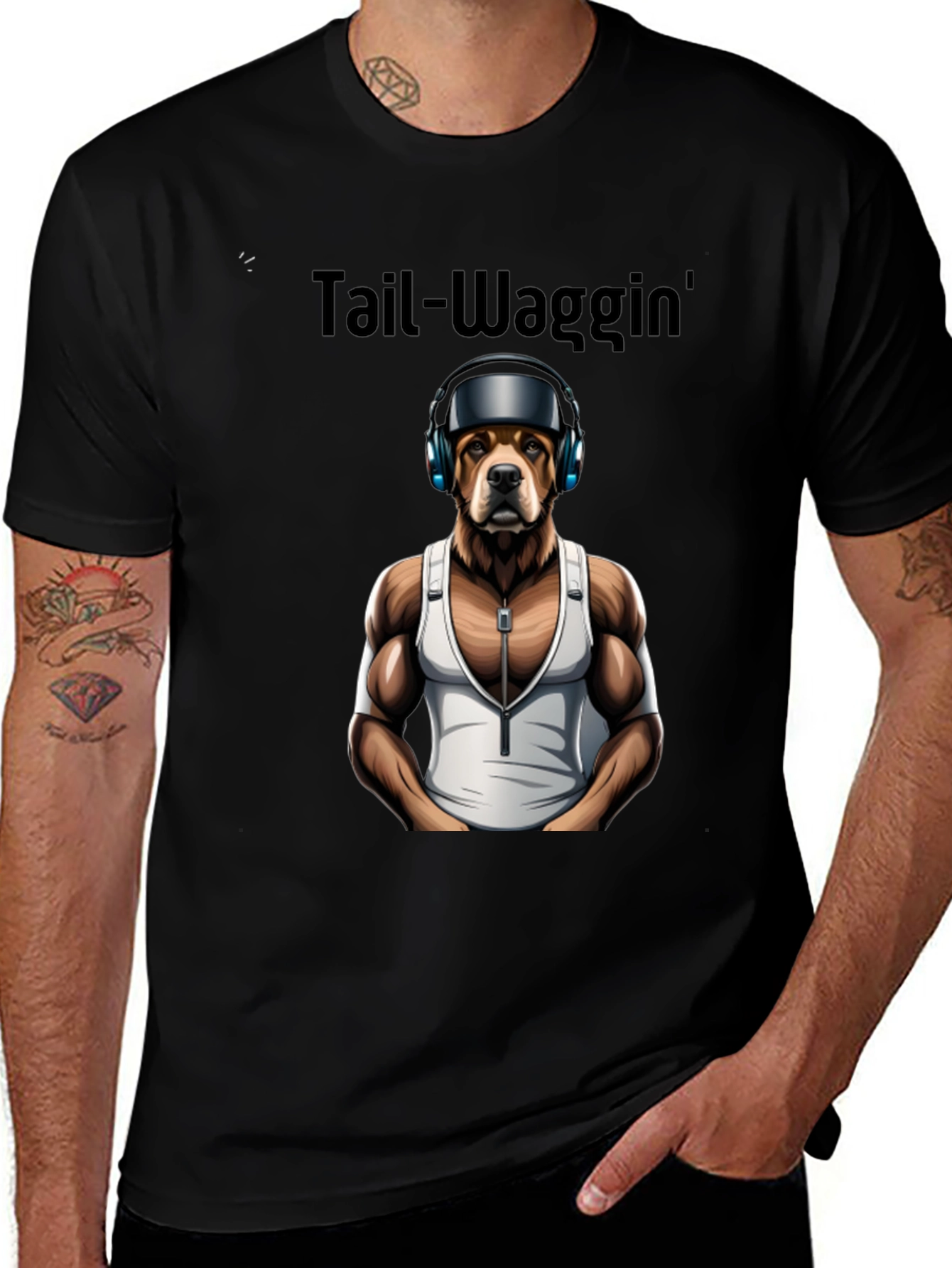 Tail-Waggin Dog in Headphones Graphic Tee
