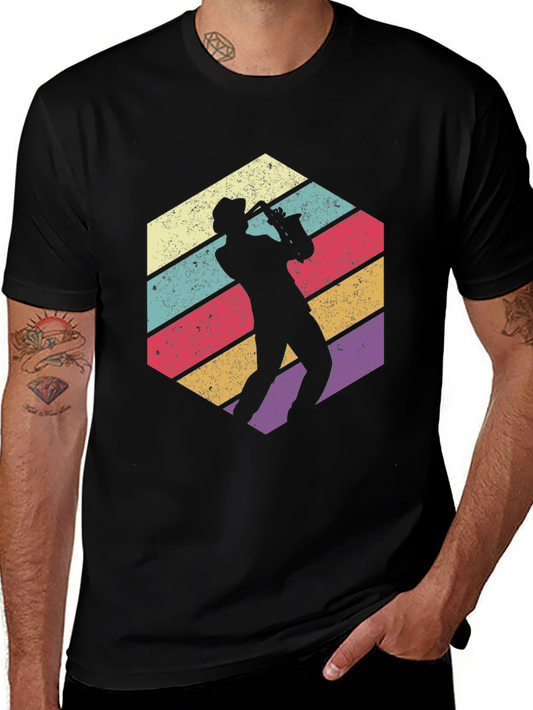 Retro Saxophone Player Graphic T-Shirt - Cool Jazz Tee