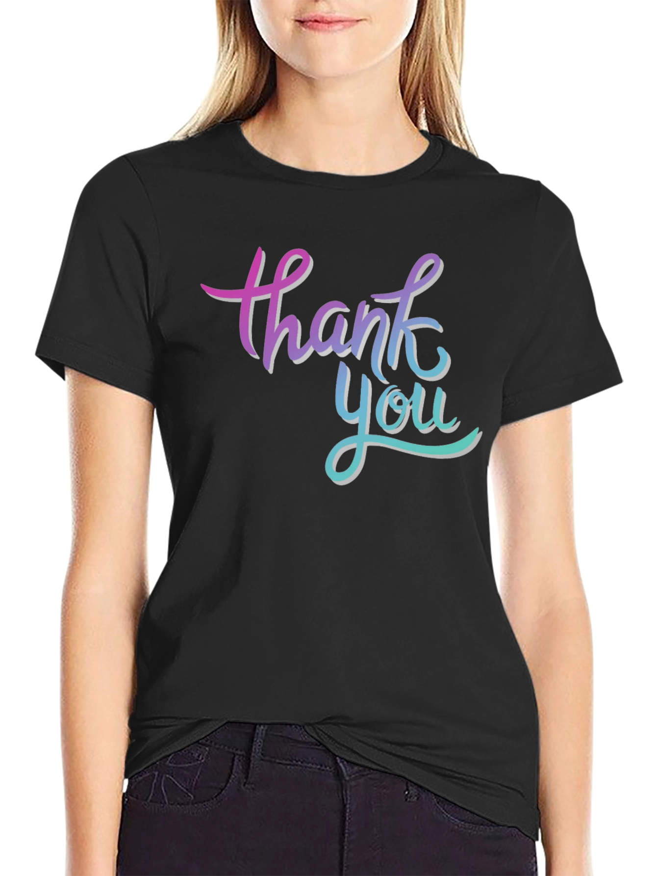 Thank You Graphic Print Black T-Shirt