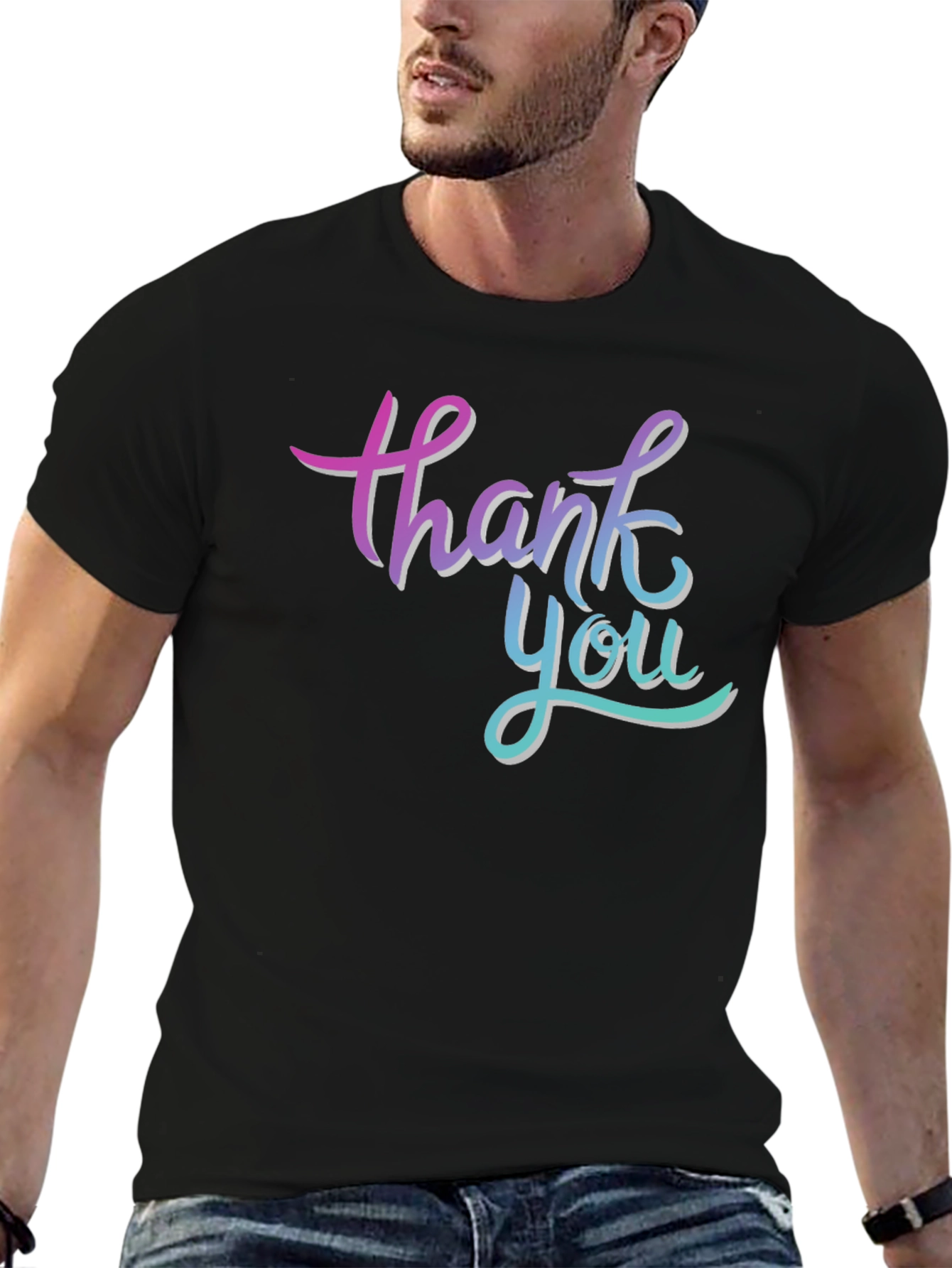 Thank You Graphic Print Black T-Shirt