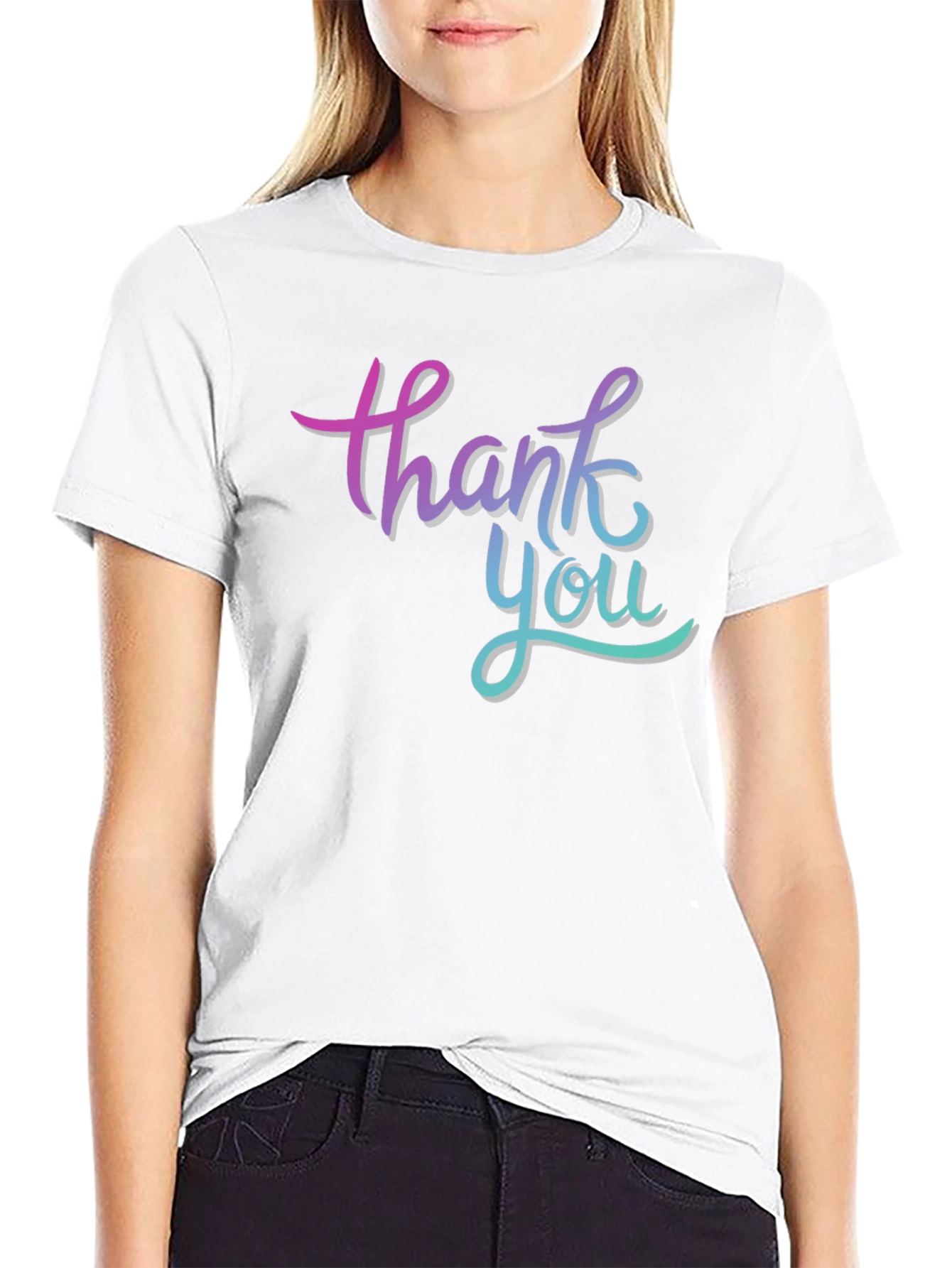 Thank You Graphic Print Black T-Shirt