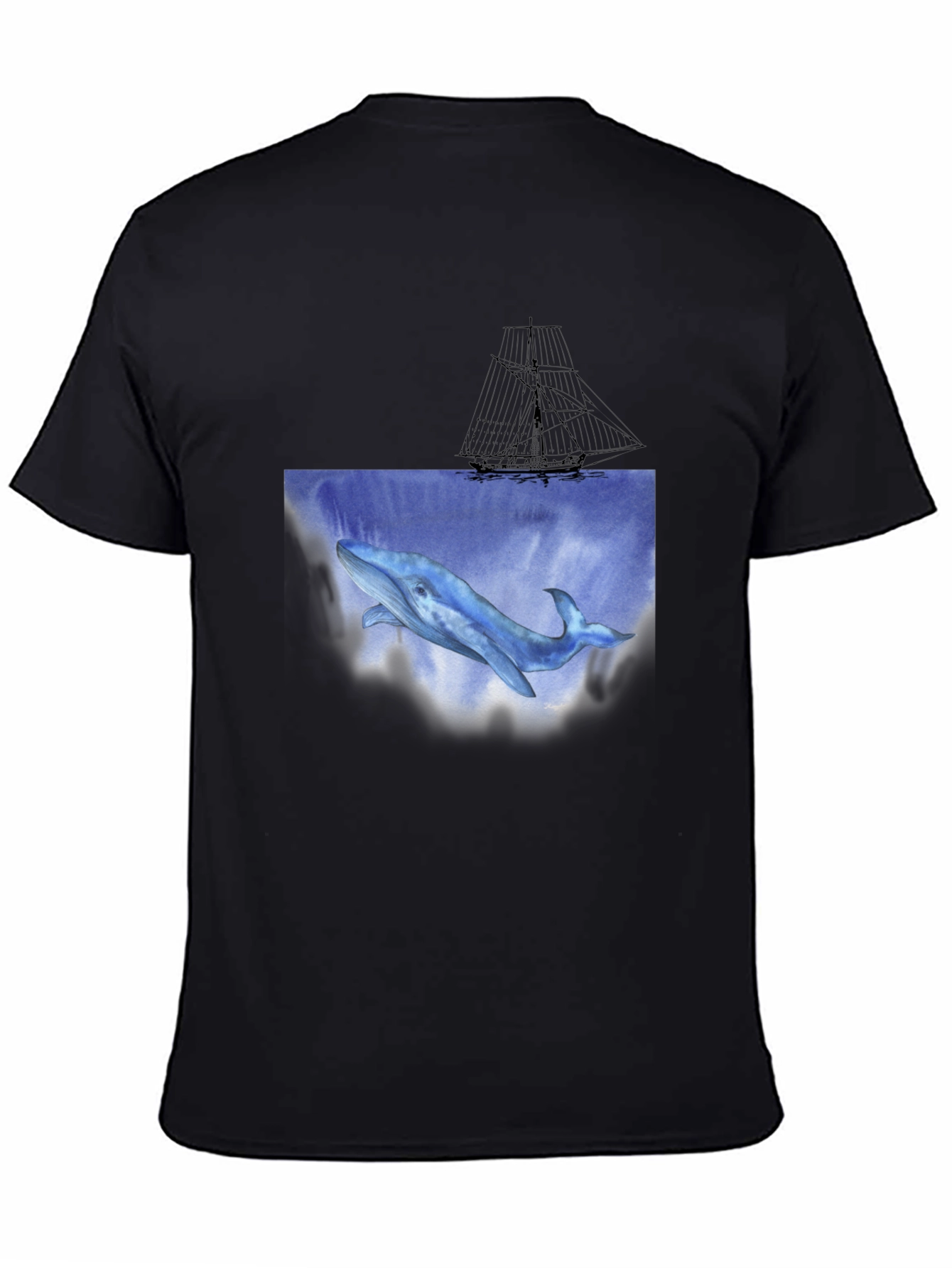 Whale & Ship Graphic Black T-Shirt