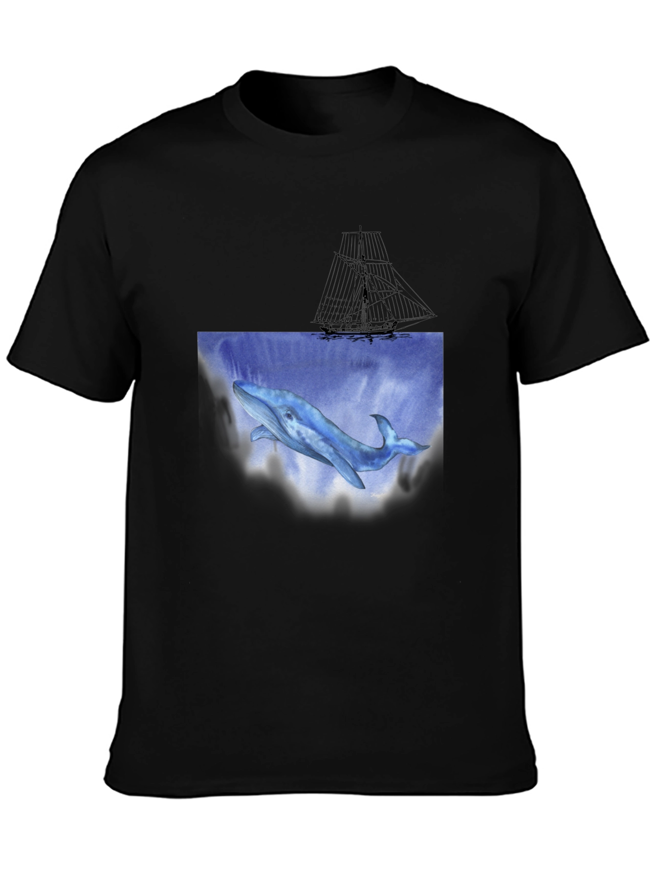Whale & Ship Graphic Black T-Shirt