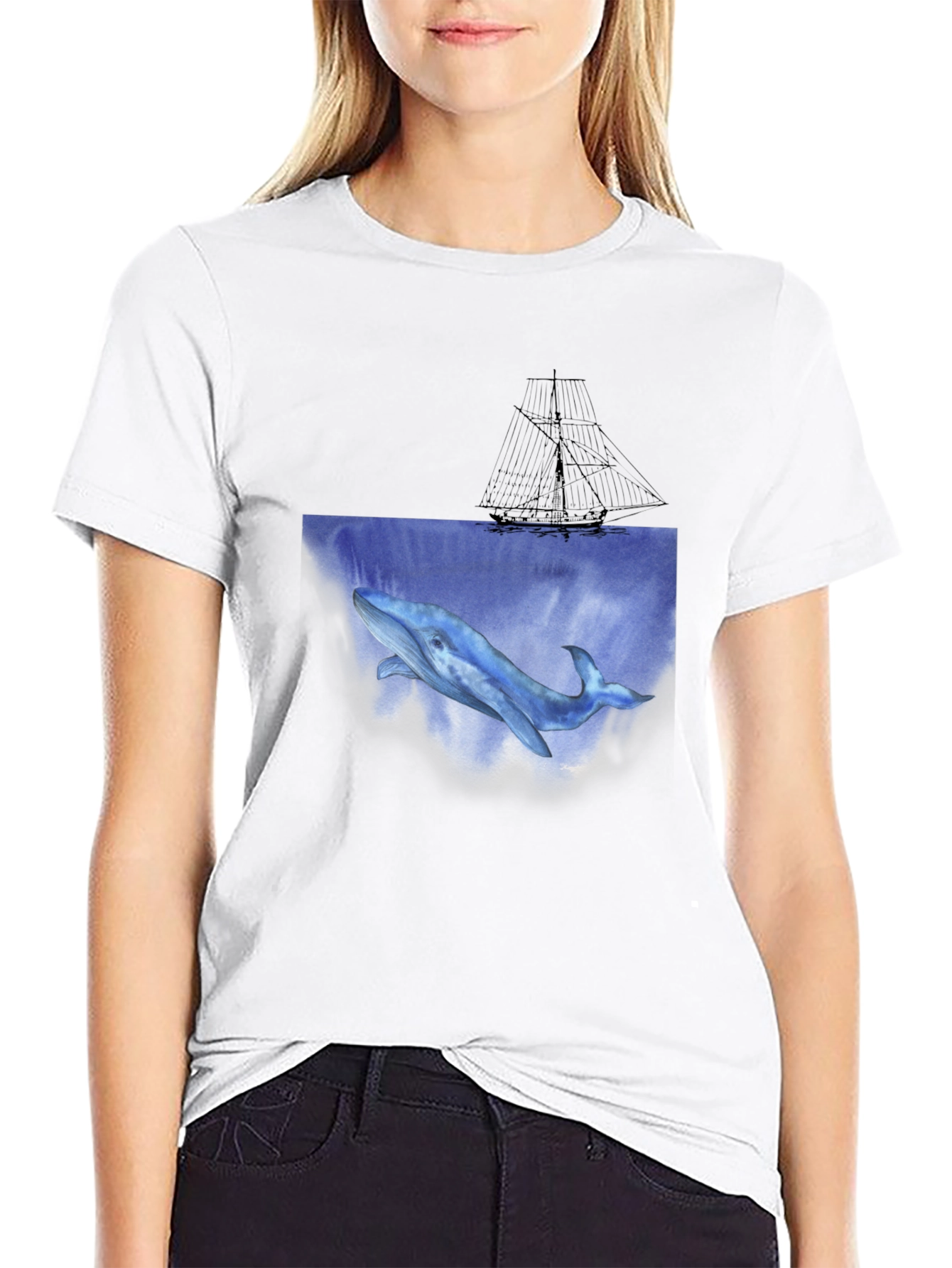 Whale & Ship Graphic Black T-Shirt
