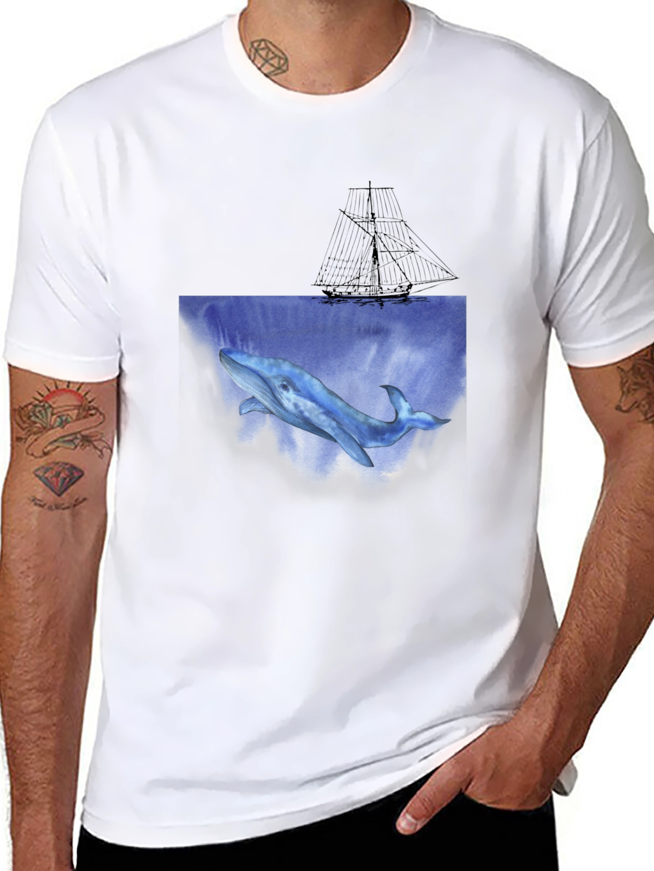 Whale & Ship Graphic Black T-Shirt