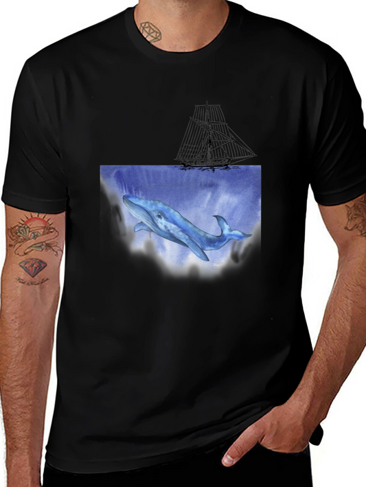 Whale & Ship Graphic Black T-Shirt