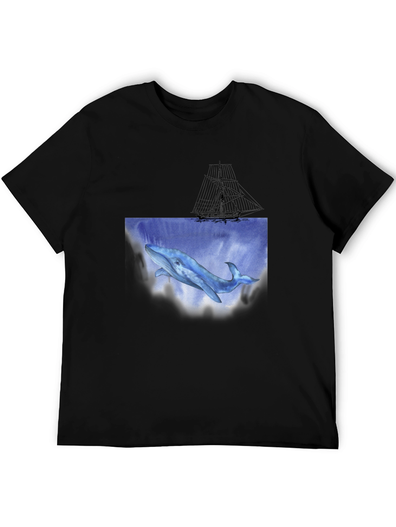 Whale & Ship Graphic Black T-Shirt