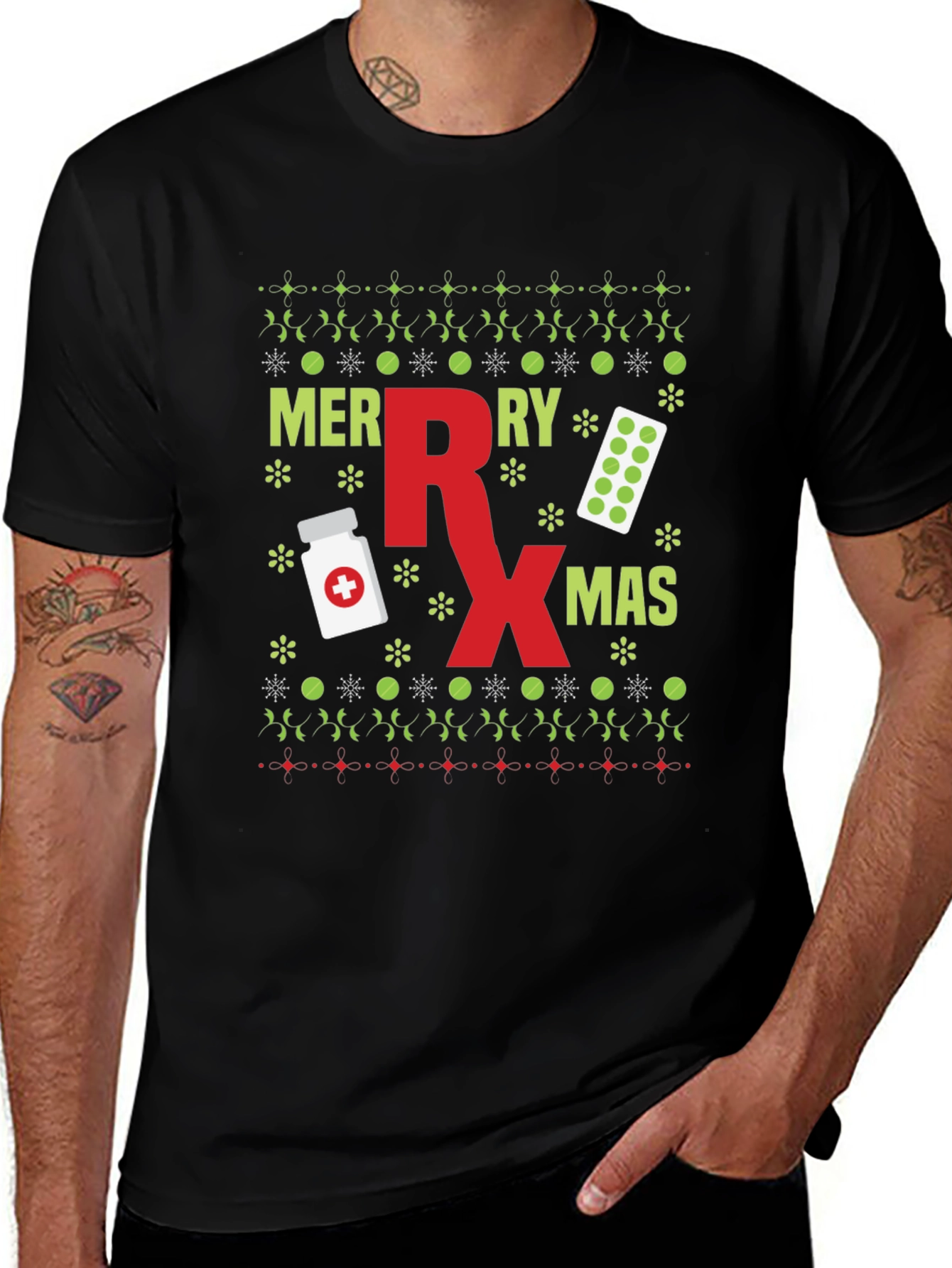 Merry Rx-Mas Ugly Christmas Sweater Style T-Shirt