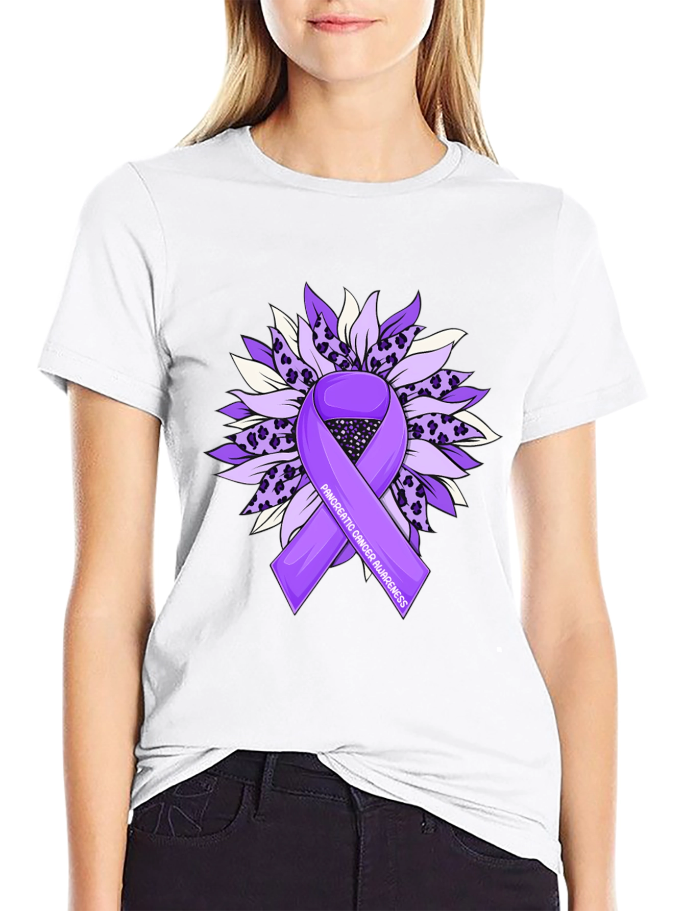 Pancreatic Cancer Awareness Sunflower Ribbon T-Shirt