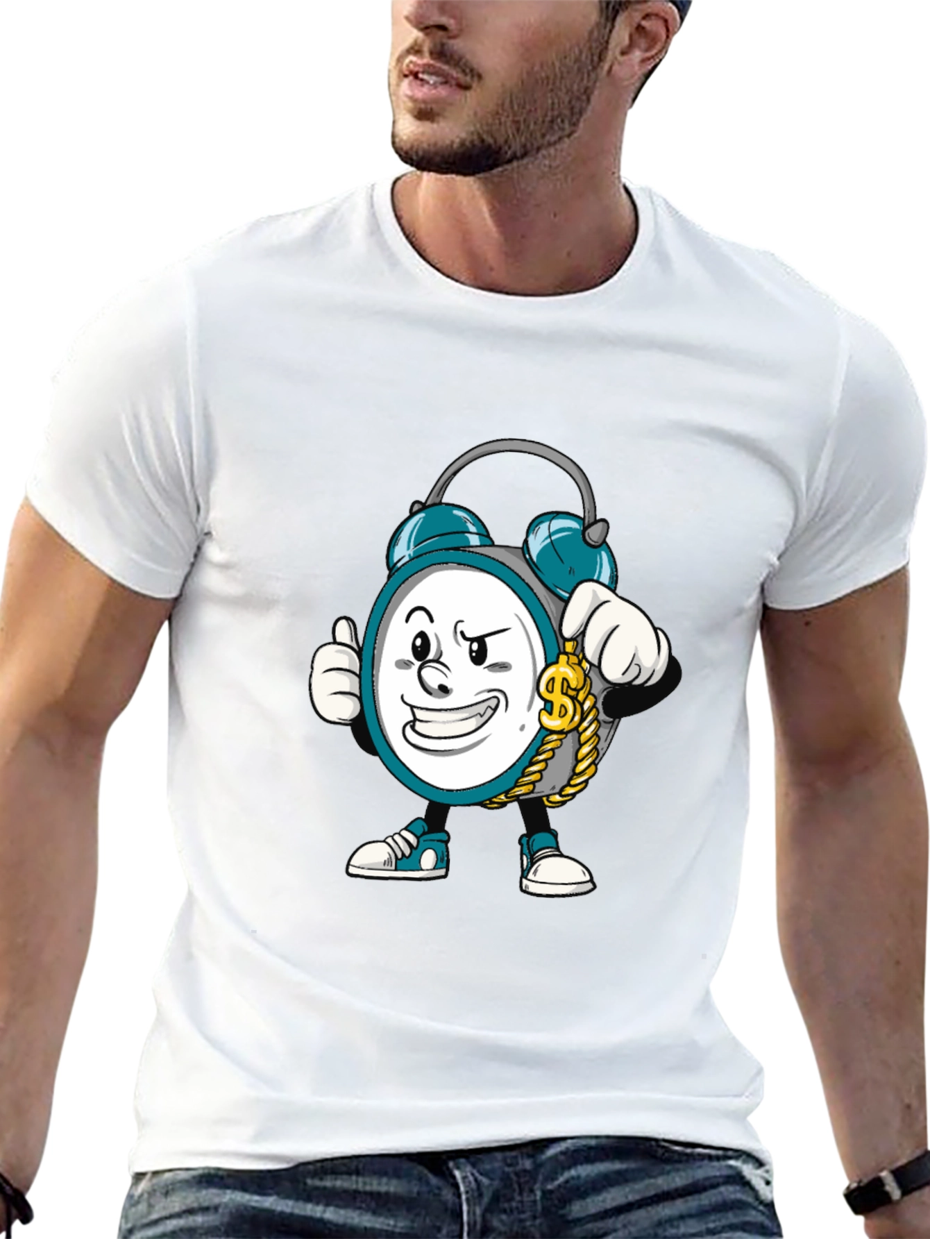 Cartoon Clock Graphic Tee - Time is Money