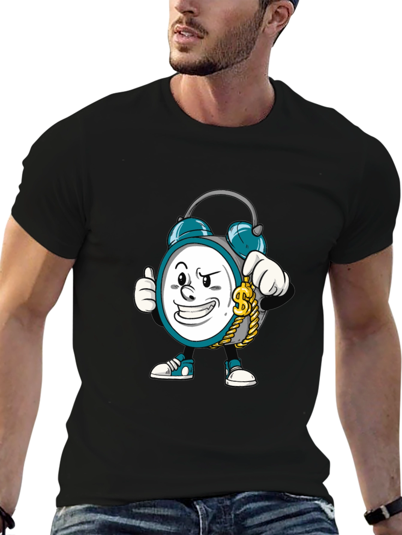 Cartoon Clock Graphic Tee - Time is Money