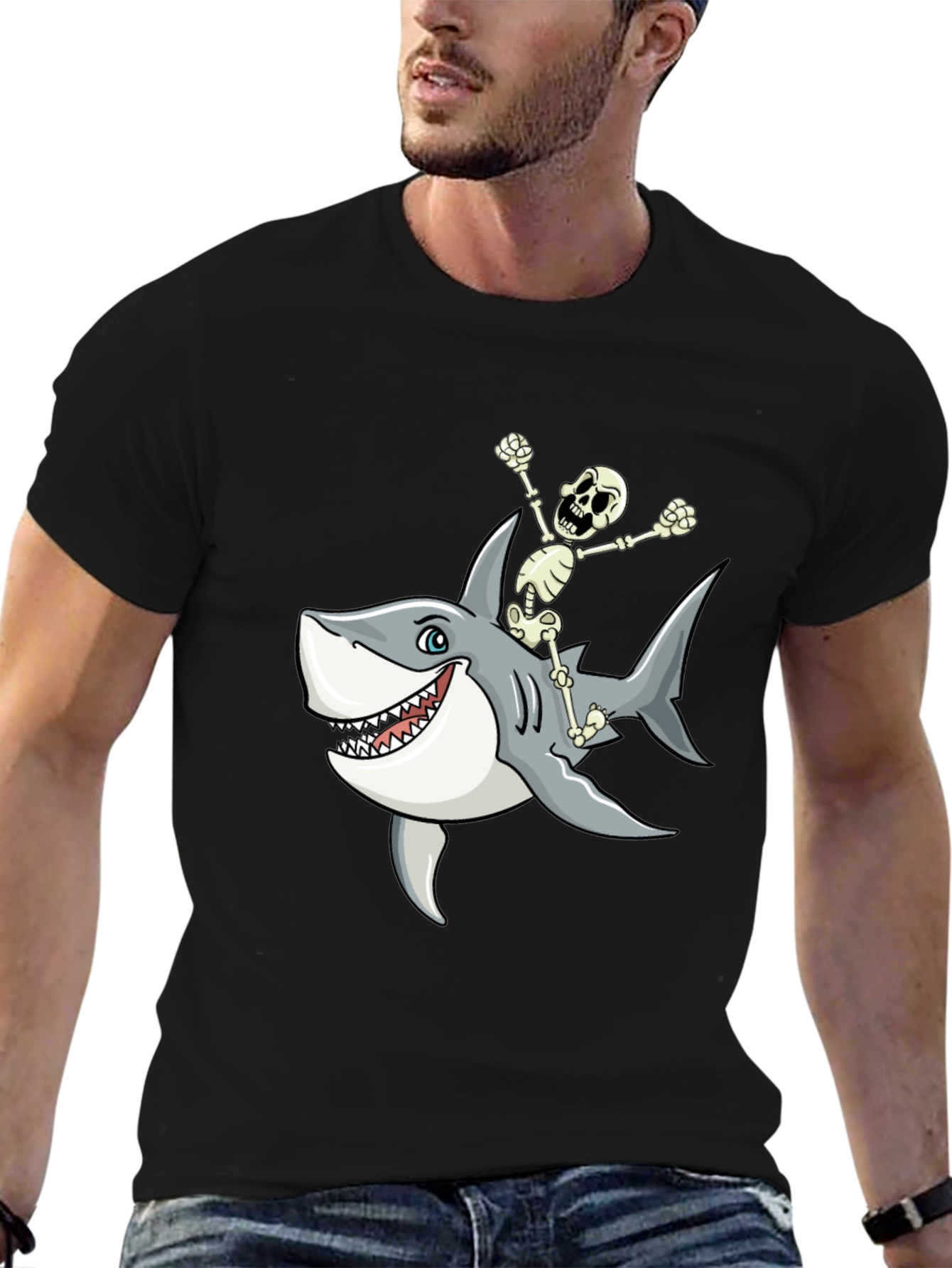 Shark Riding Skeleton T-Shirt
