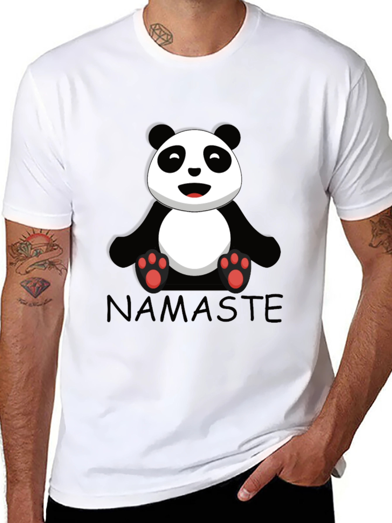 Namaste Panda Bear Graphic Tee - Black Cotton T-Shirt