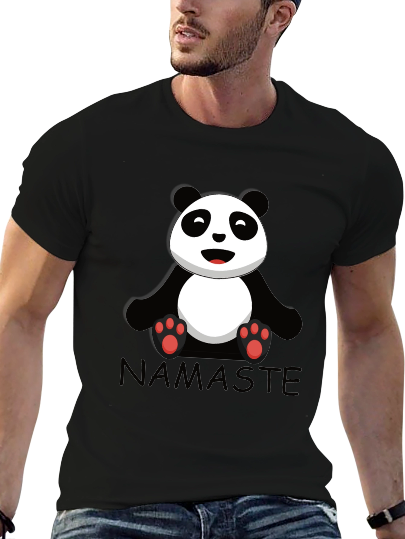Namaste Panda Bear Graphic Tee - Black Cotton T-Shirt