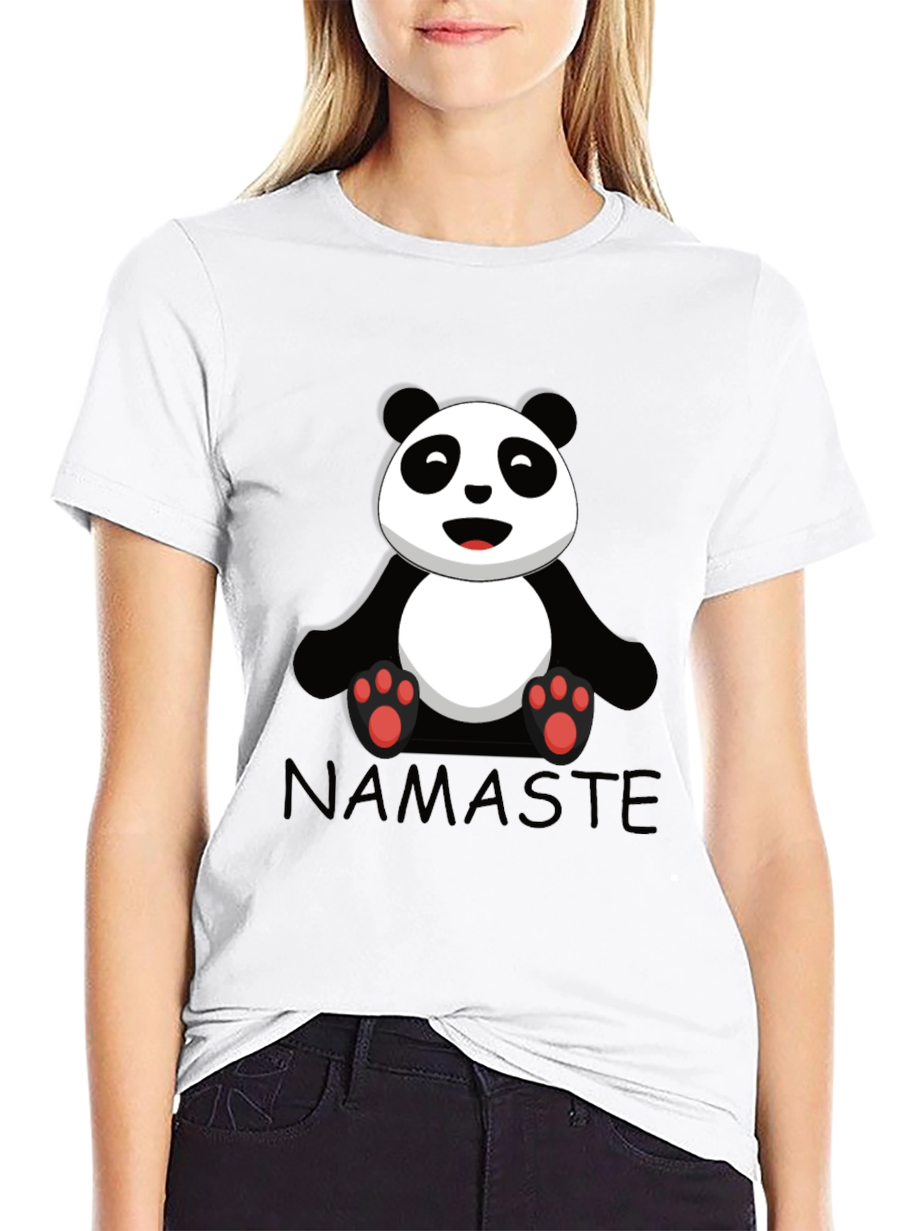 Namaste Panda Bear Graphic Tee - Black Cotton T-Shirt