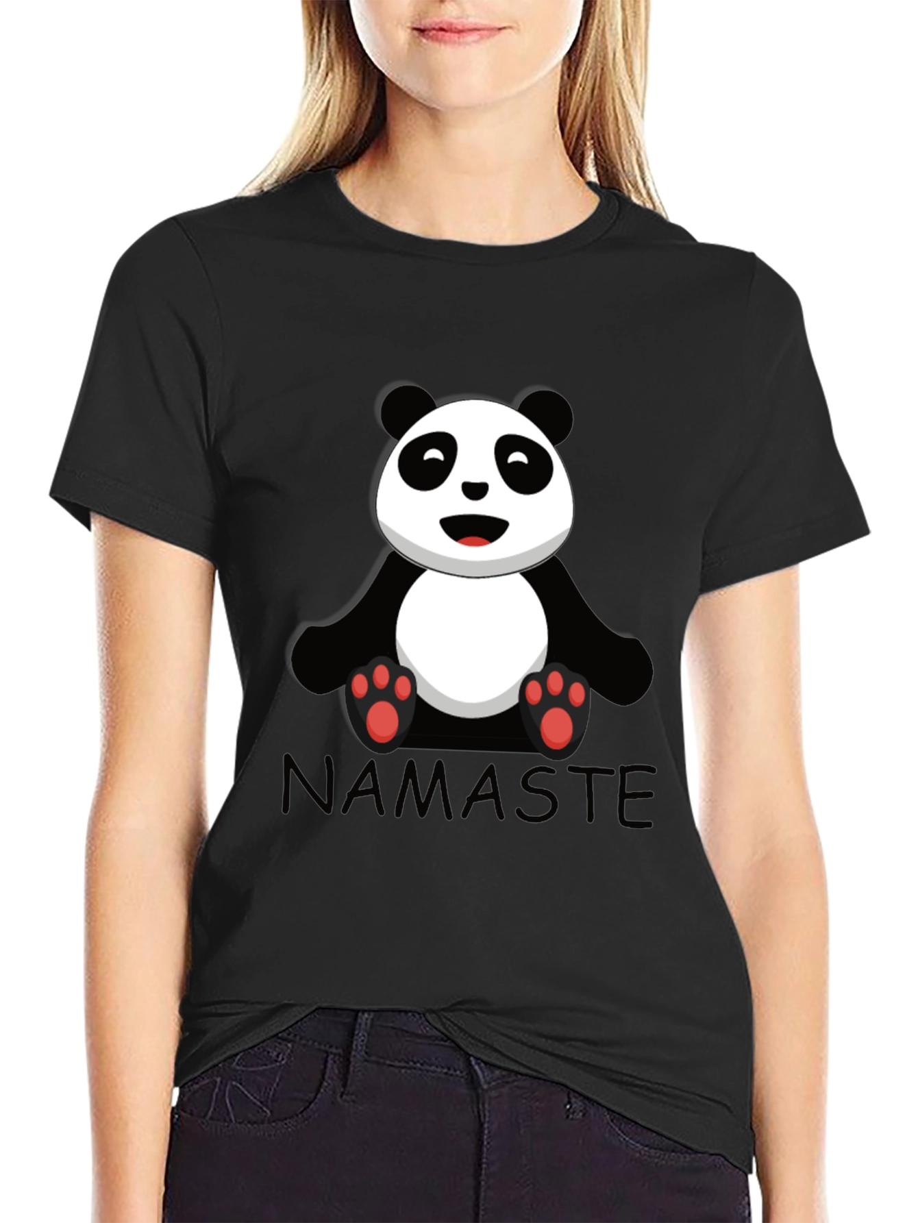 Namaste Panda Bear Graphic Tee - Black Cotton T-Shirt