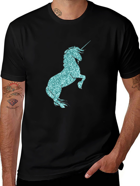 Glitter Unicorn Graphic Tee - Black Casual T-Shirt