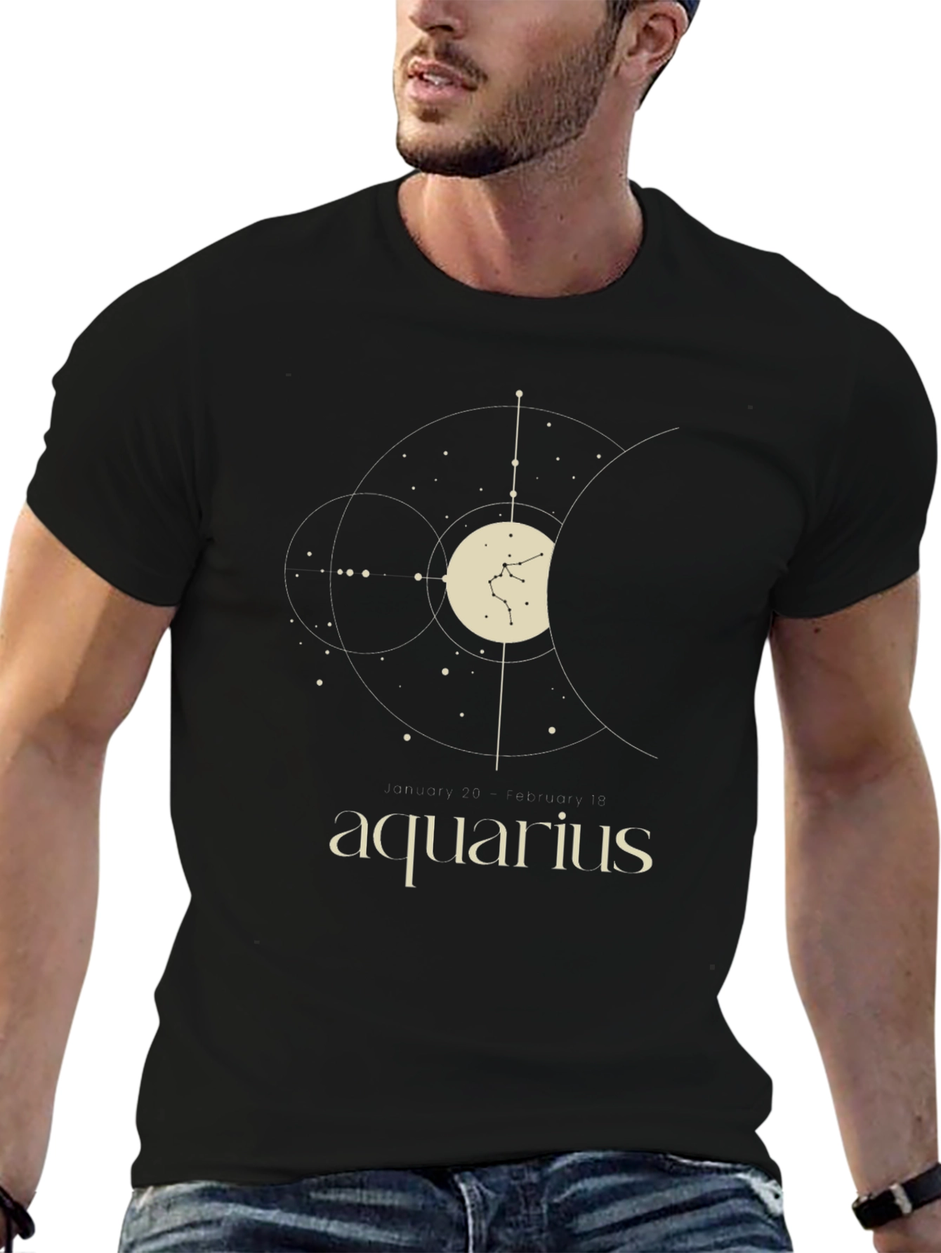 Aquarius Zodiac Constellation T-Shirt - Black