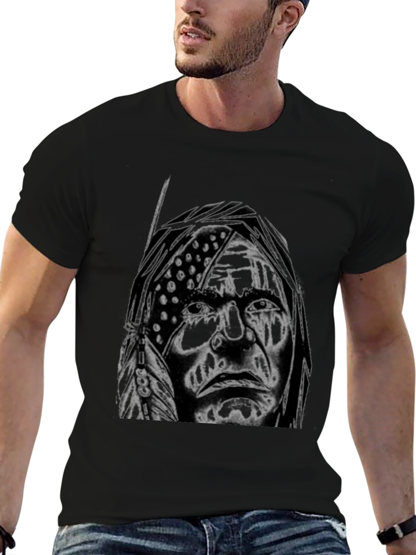 Native American Chief T-Shirt - Black Cotton Tee