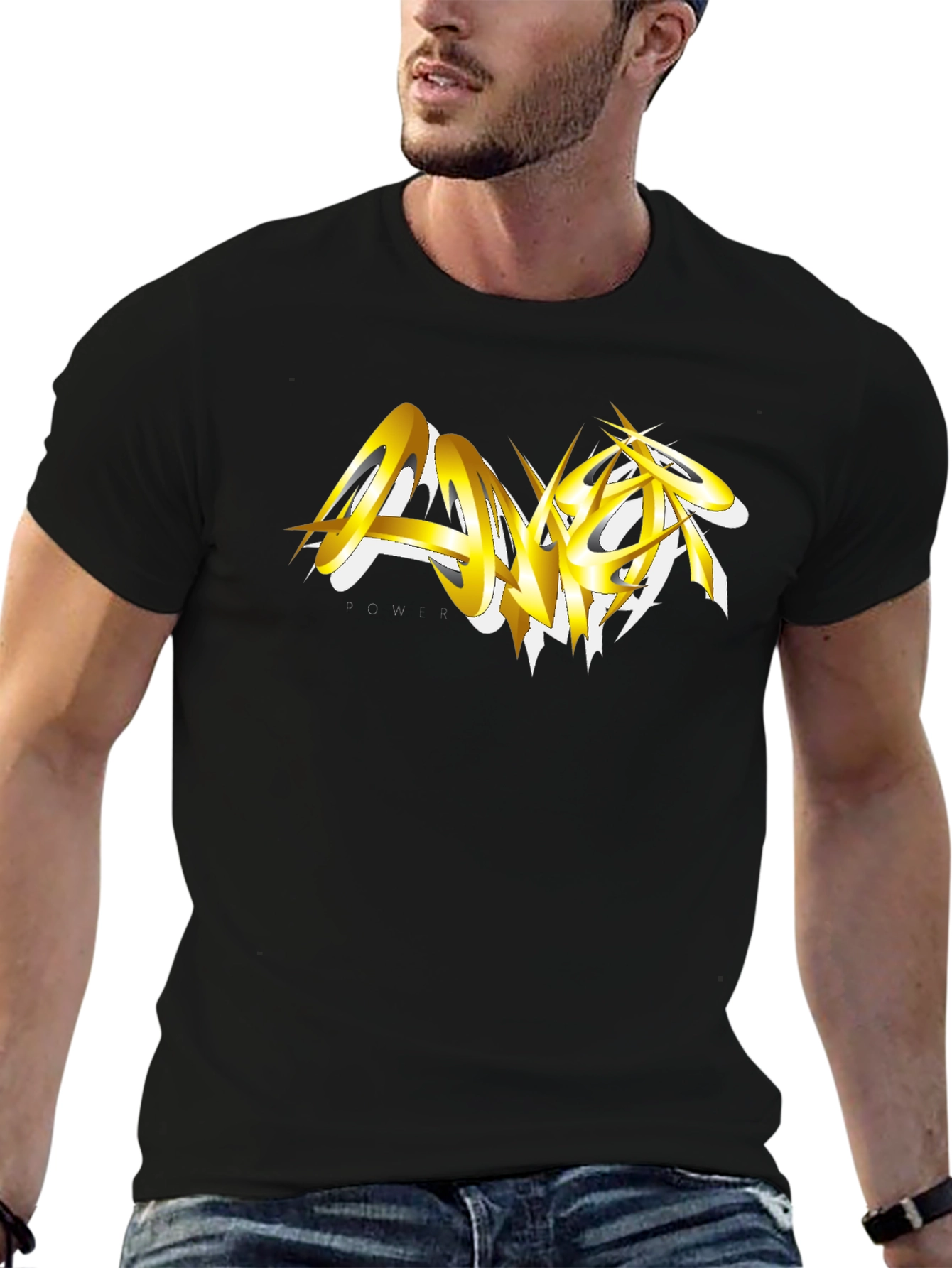 Bold Gold Graphic Black T-Shirt