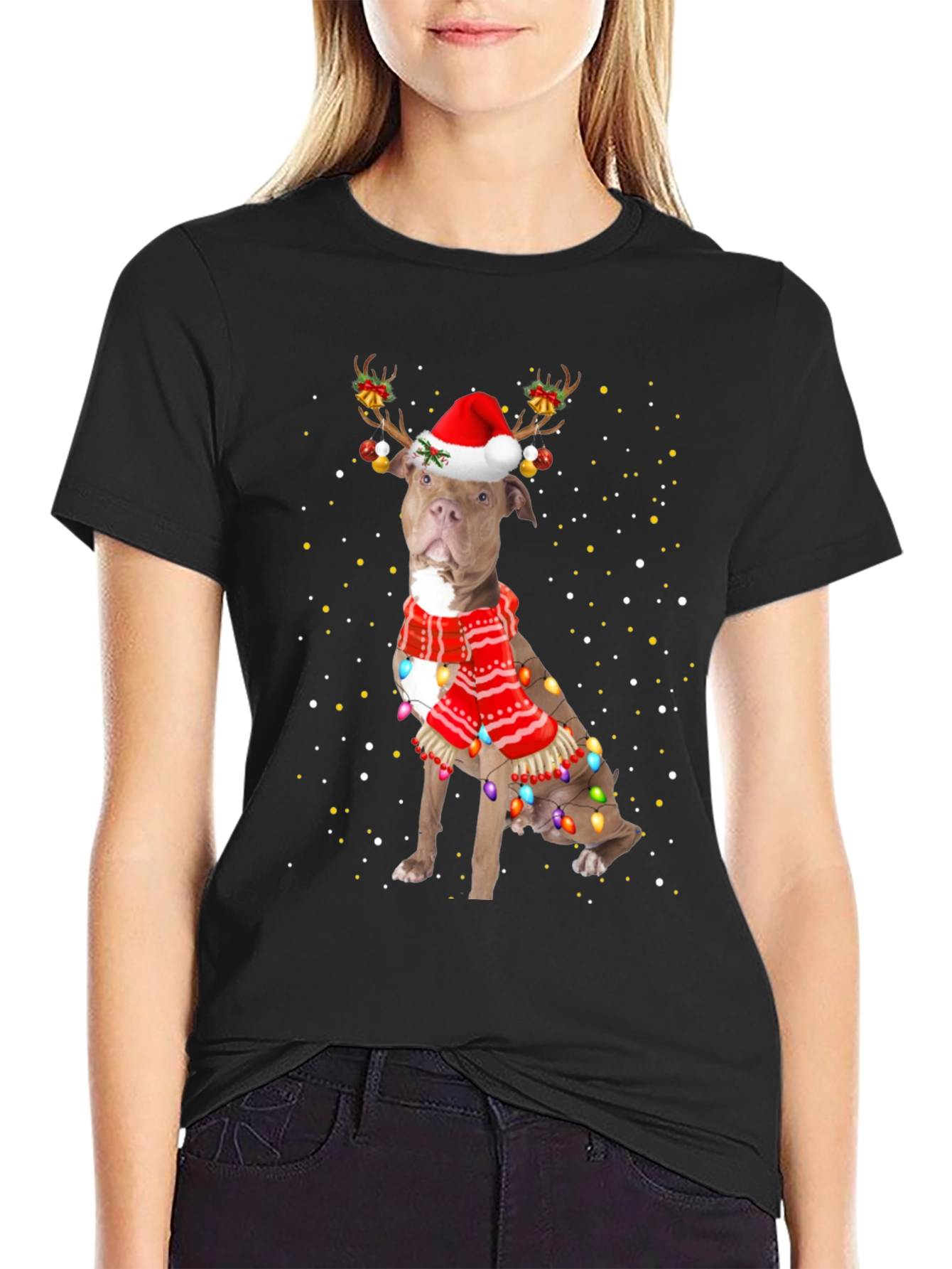 Festive Pitbull Christmas T-Shirt