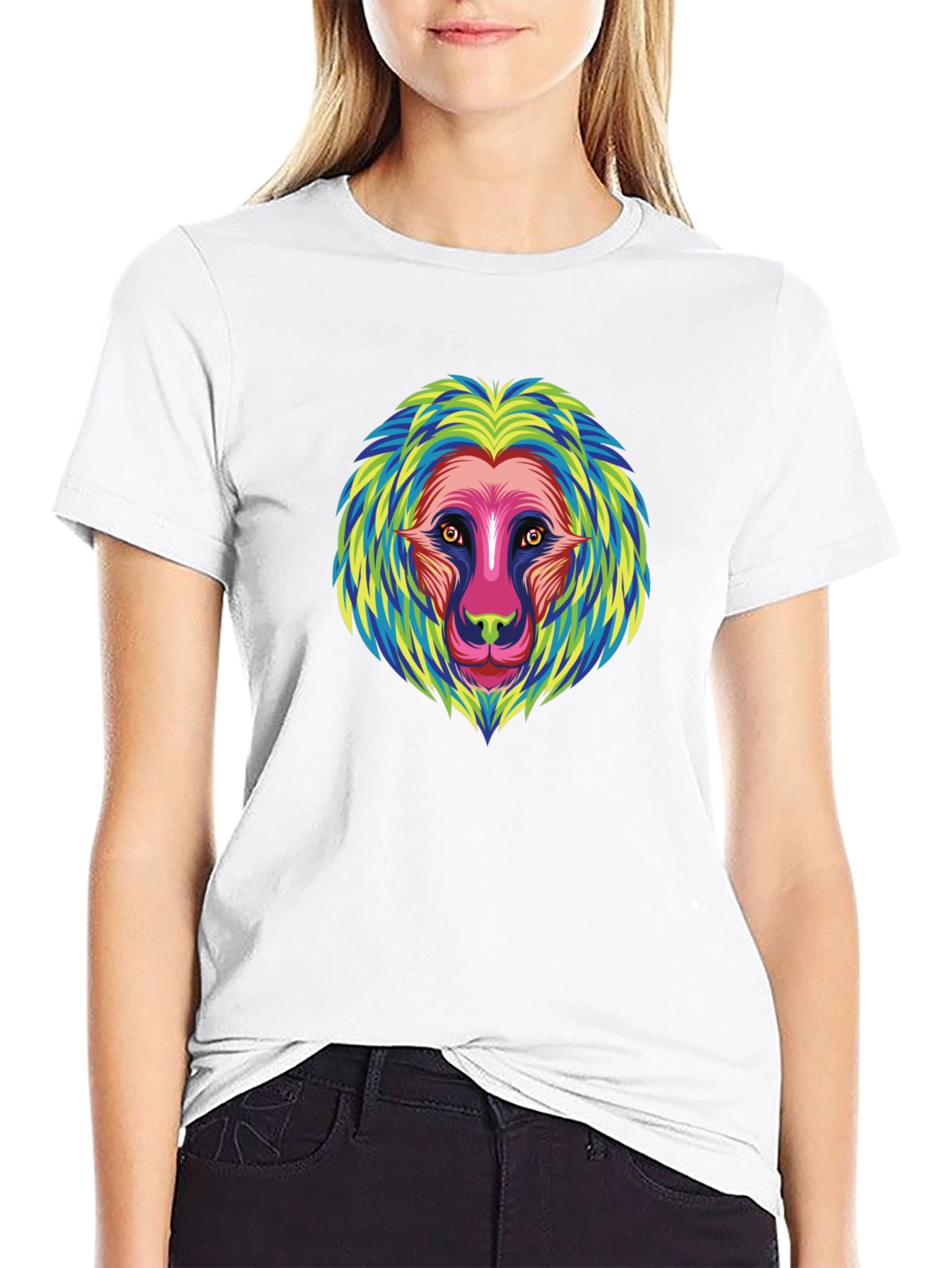 Vibrant Lion Graphic Tee - Unique Animal Print T-Shirt