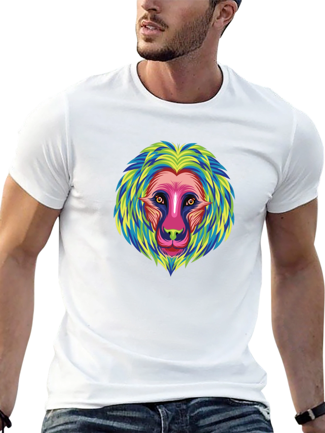 Vibrant Lion Graphic Tee - Unique Animal Print T-Shirt