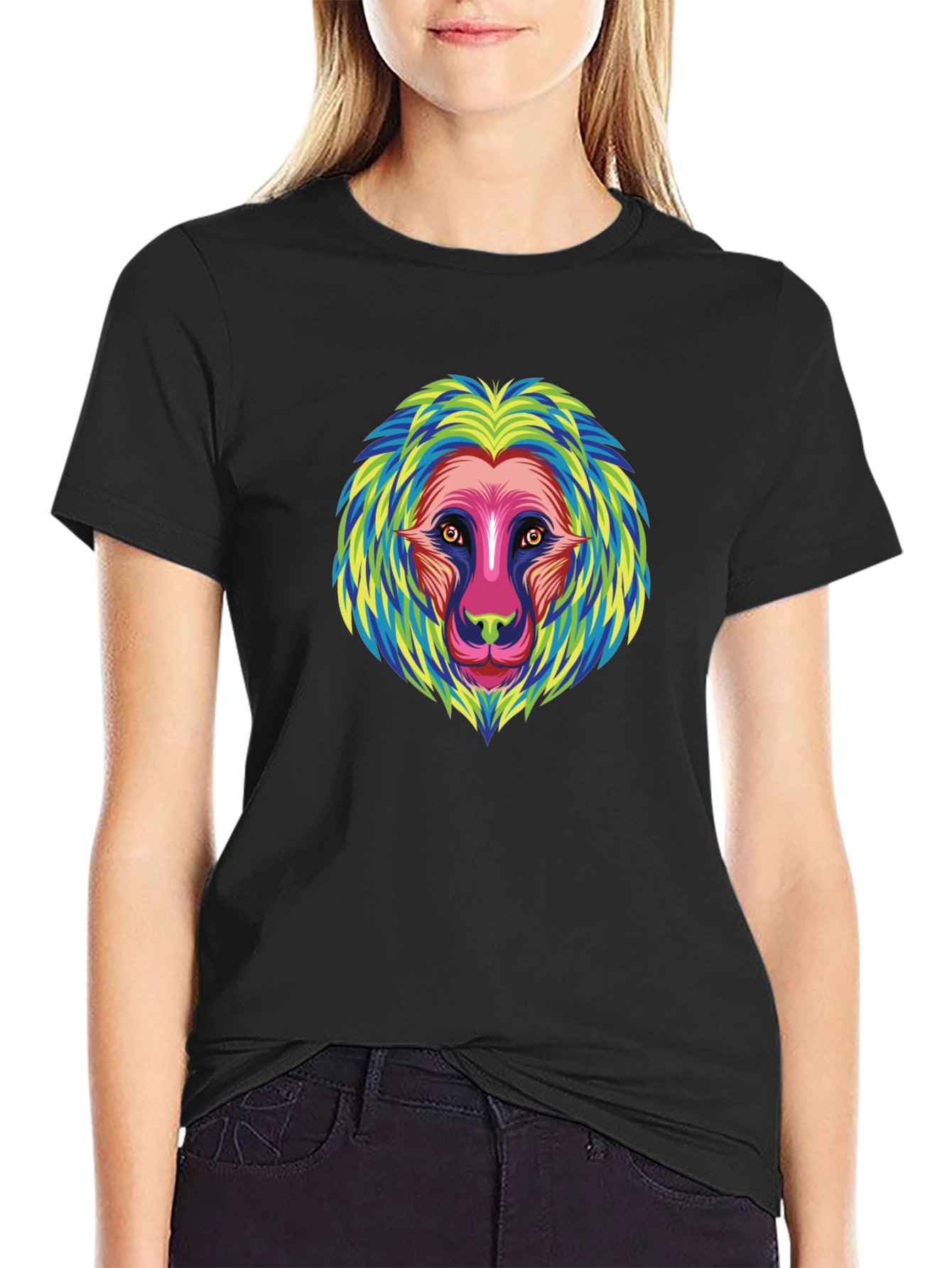 Vibrant Lion Graphic Tee - Unique Animal Print T-Shirt