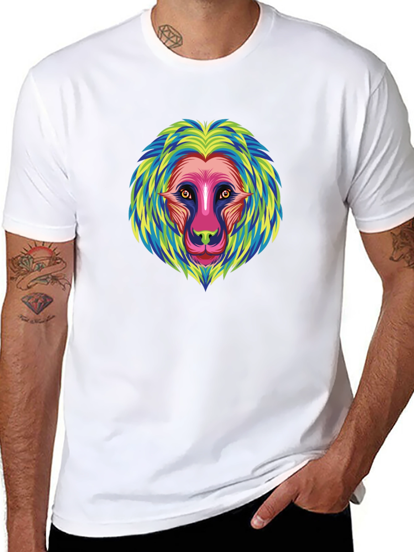 Vibrant Lion Graphic Tee - Unique Animal Print T-Shirt
