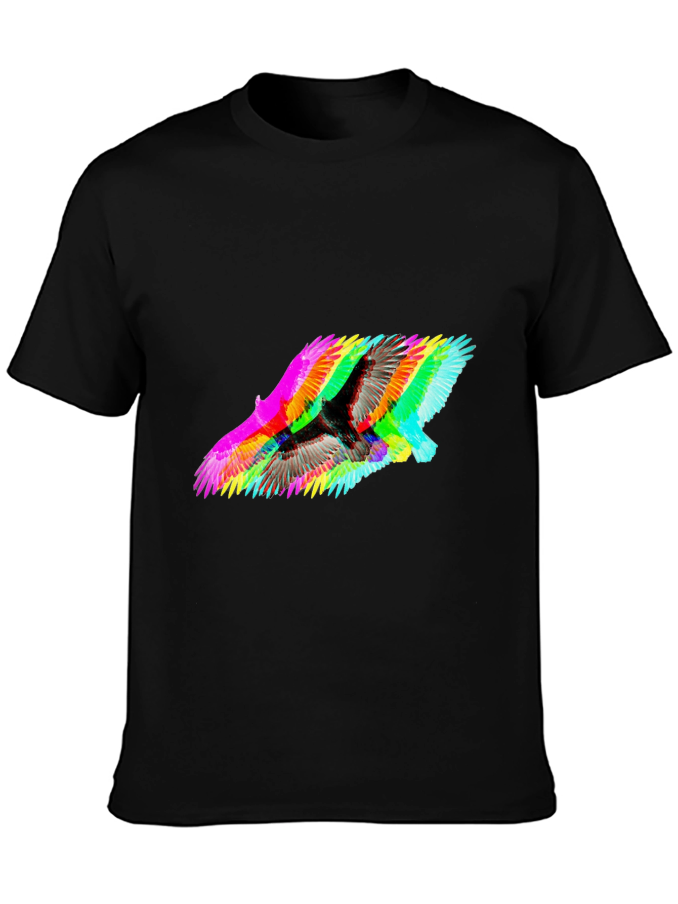 Psychedelic Bird Graphic Tee - Modern Fit Black T-Shirt