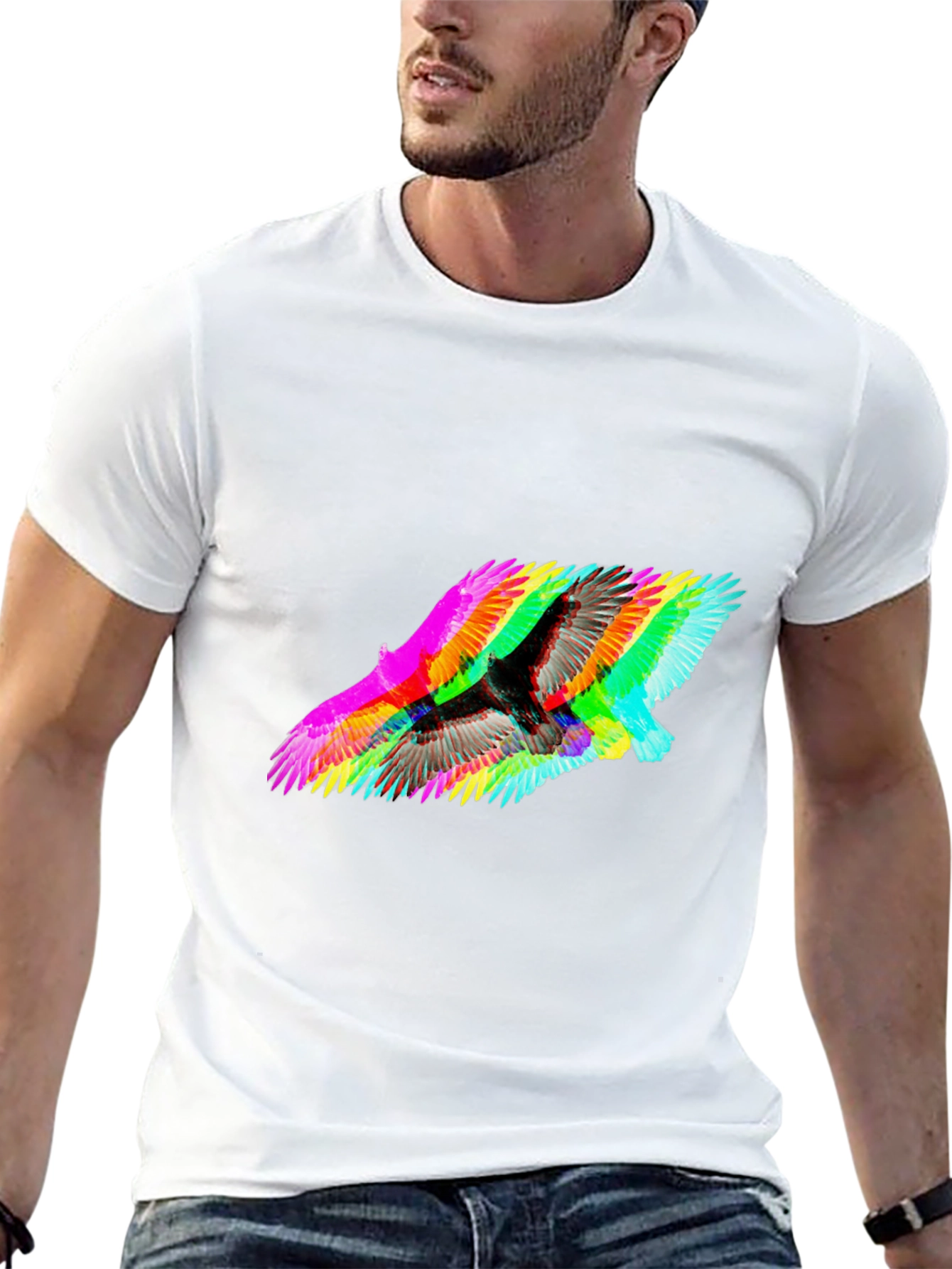 Psychedelic Bird Graphic Tee - Modern Fit Black T-Shirt