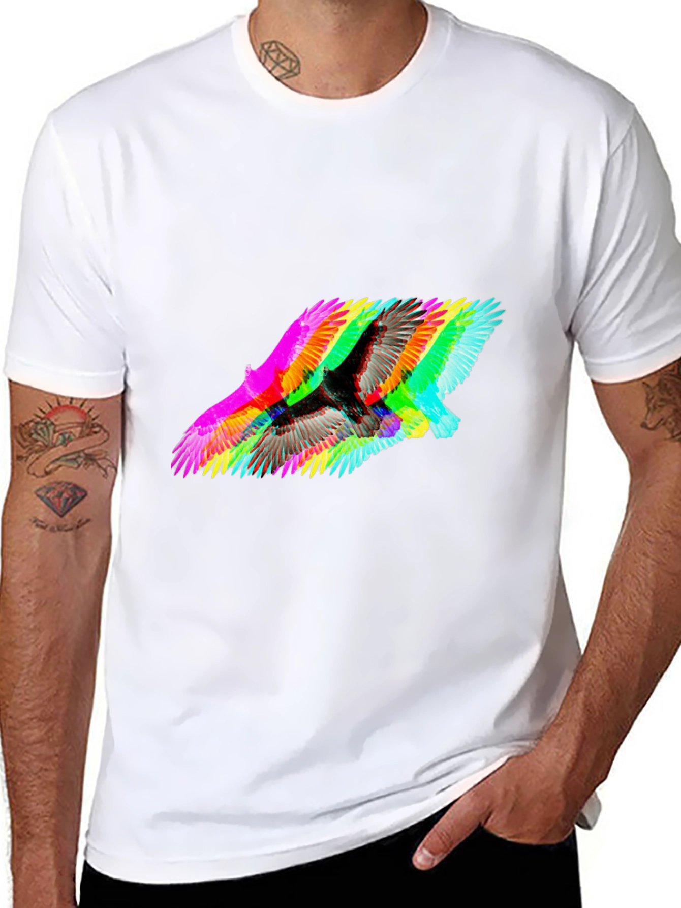 Psychedelic Bird Graphic Tee - Modern Fit Black T-Shirt