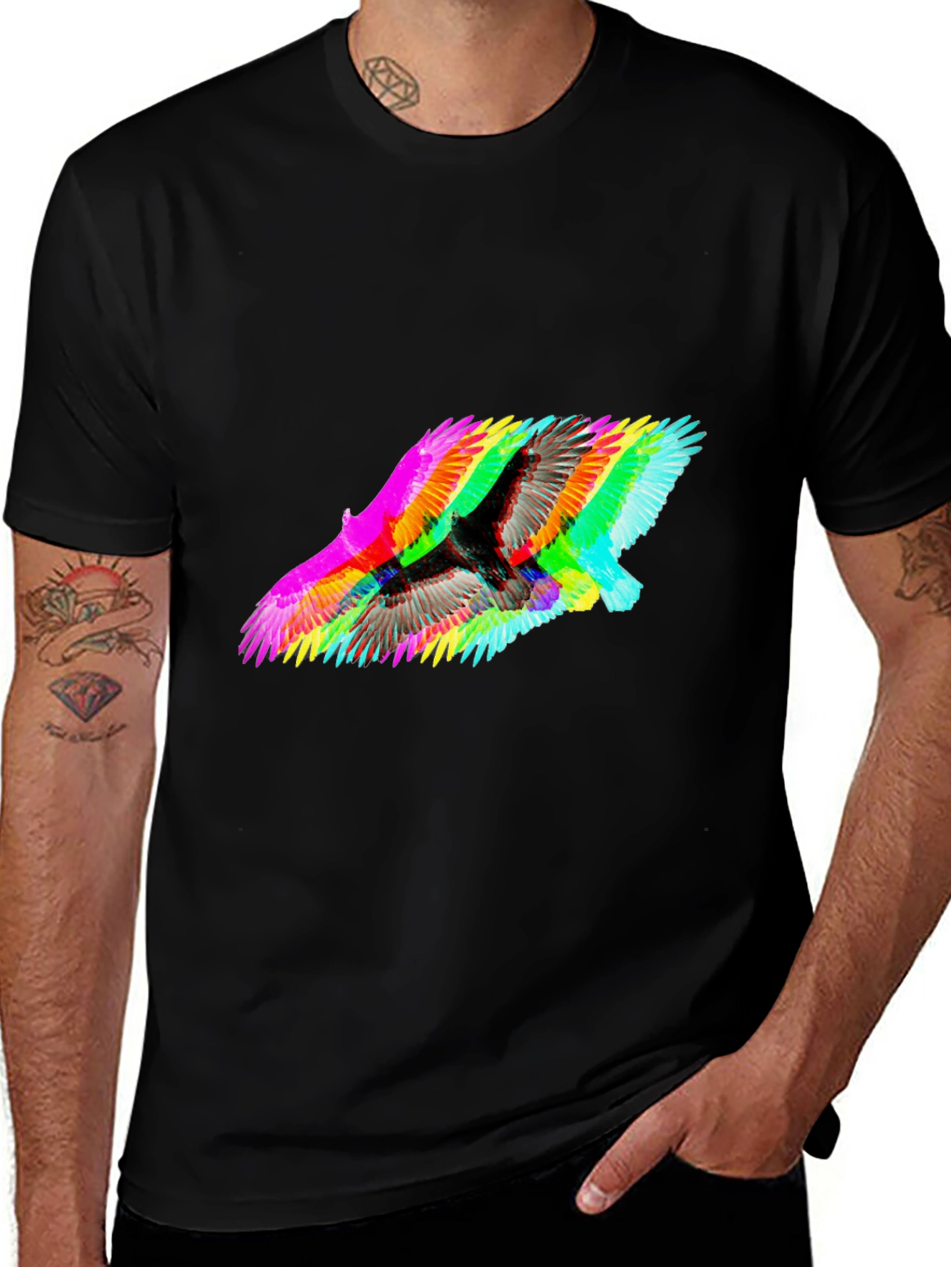 Psychedelic Bird Graphic Tee - Modern Fit Black T-Shirt