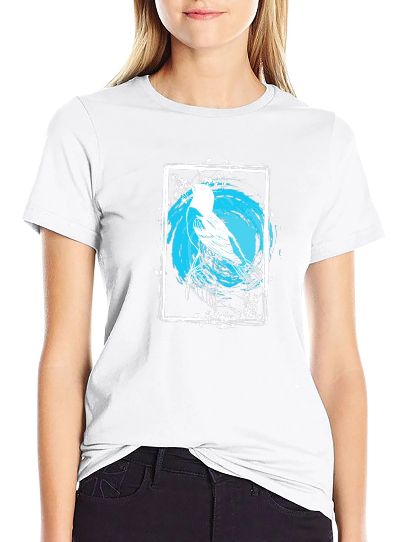 Bird Art Graphic Print Black Tee