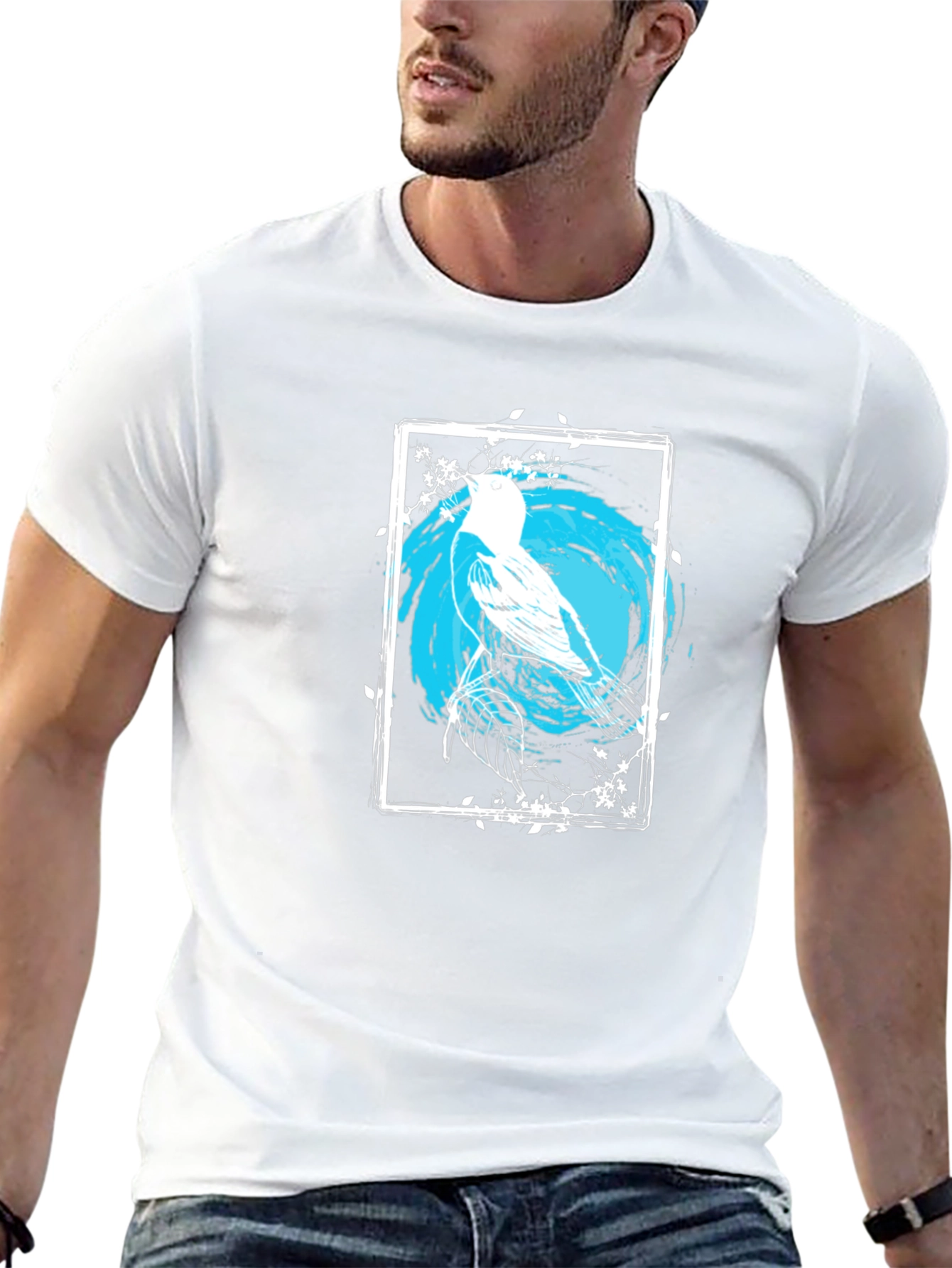 Bird Art Graphic Print Black Tee