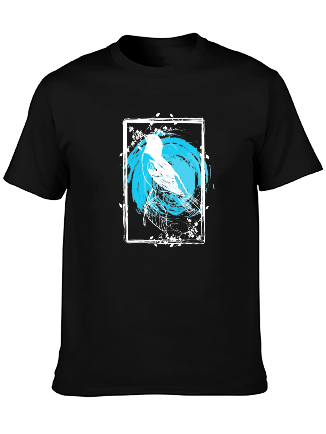 Bird Art Graphic Print Black Tee