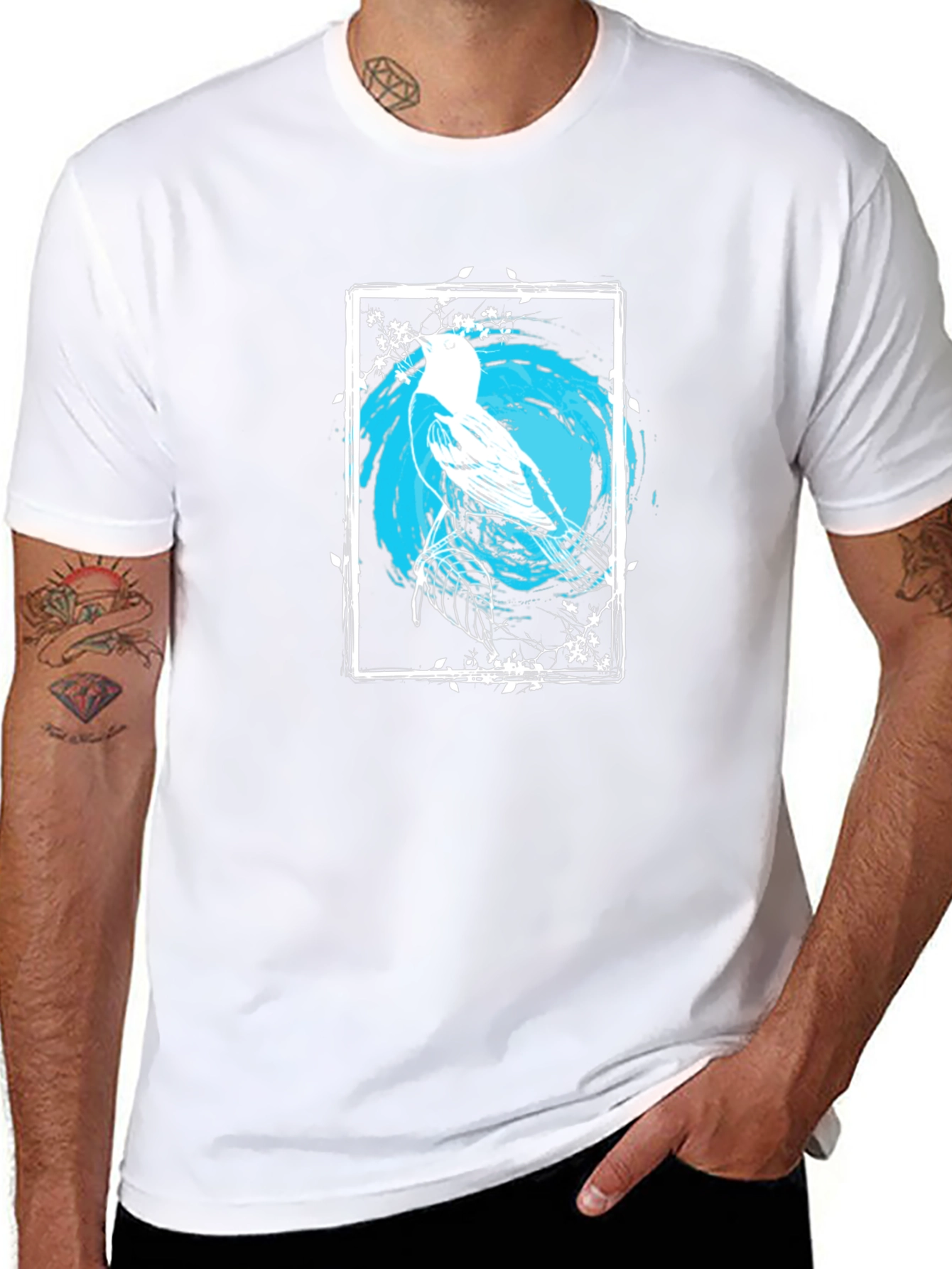Bird Art Graphic Print Black Tee