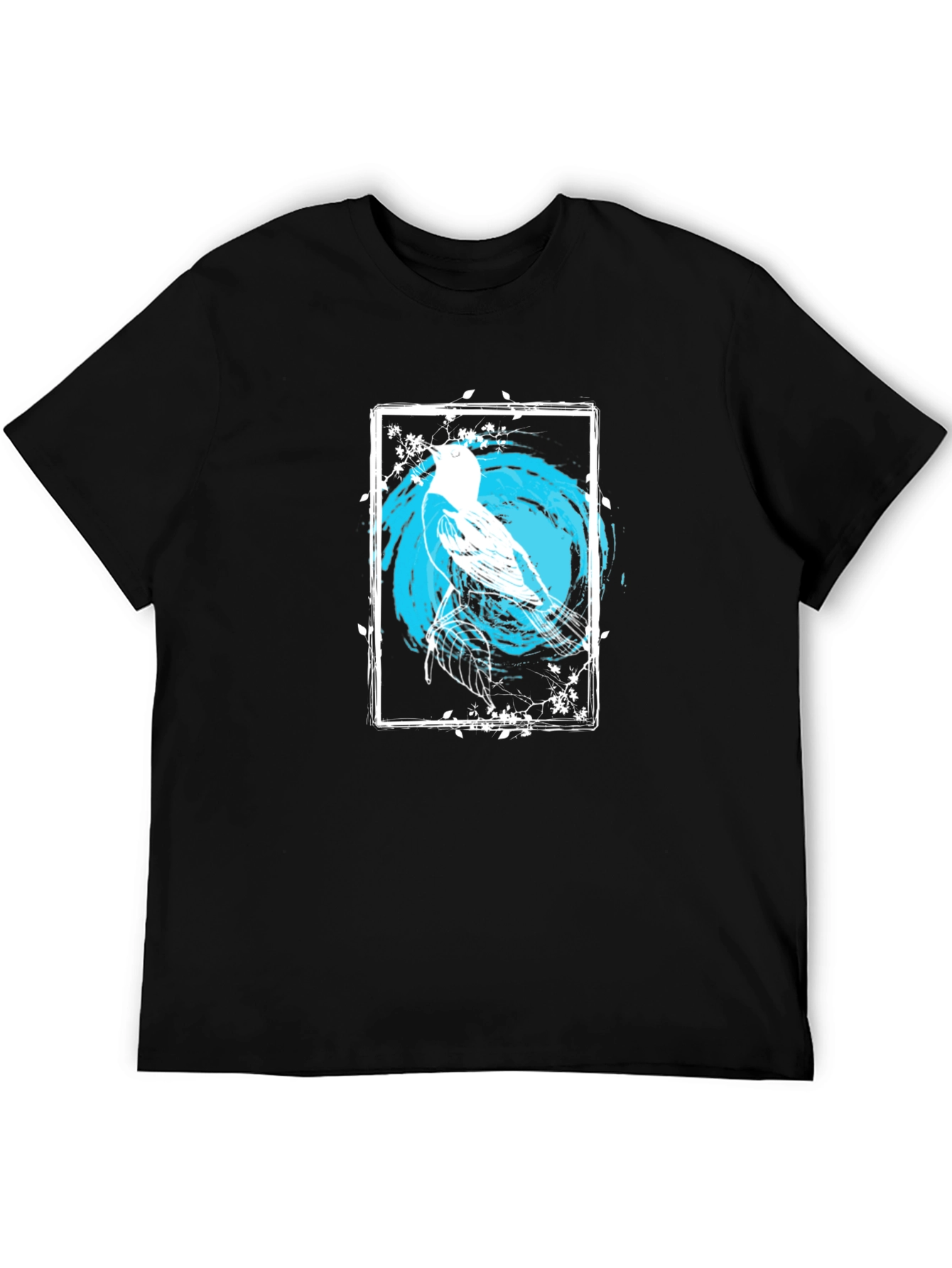 Bird Art Graphic Print Black Tee