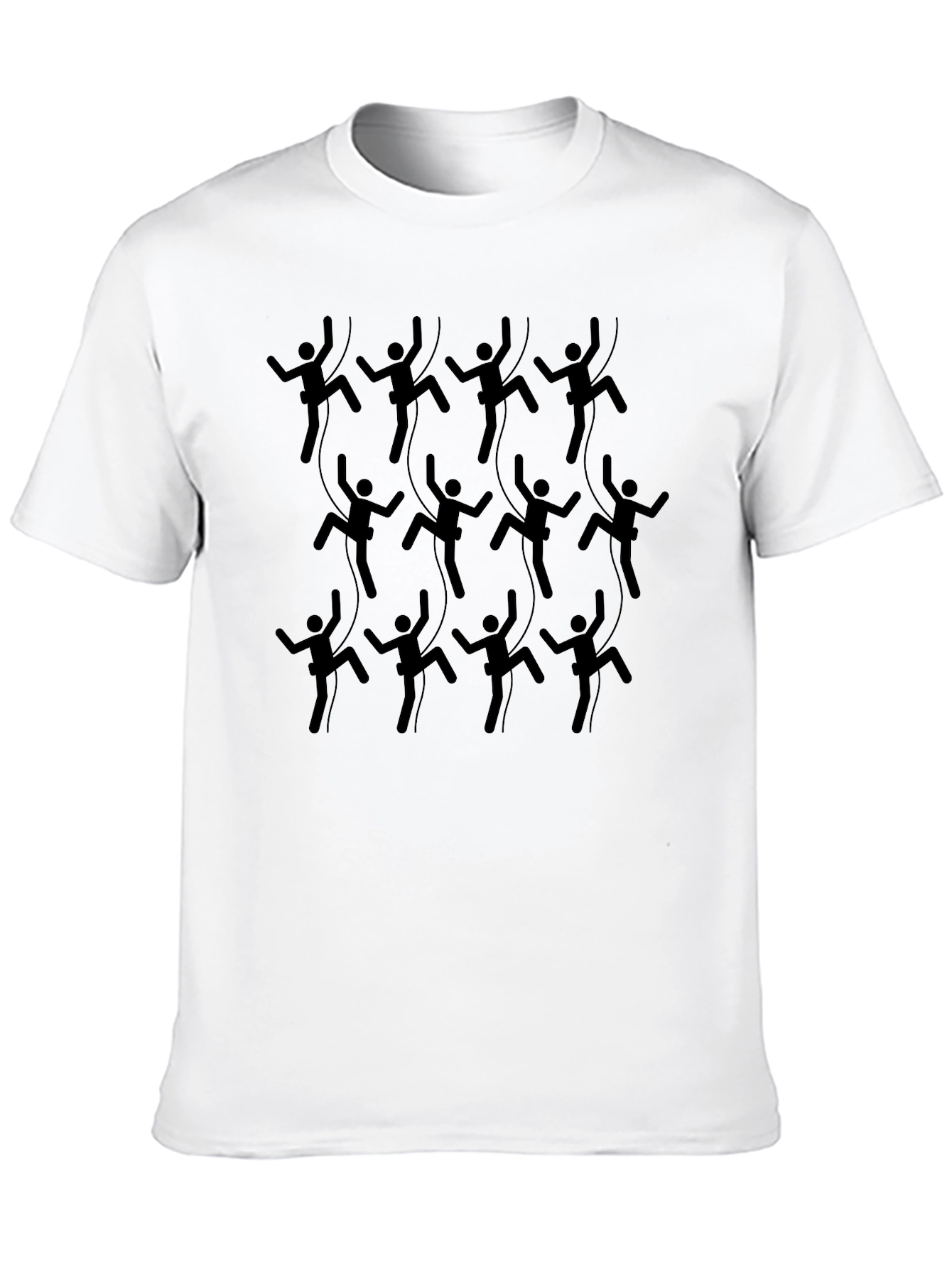 Climbing Stick Figure Patterned Black T-Shirt