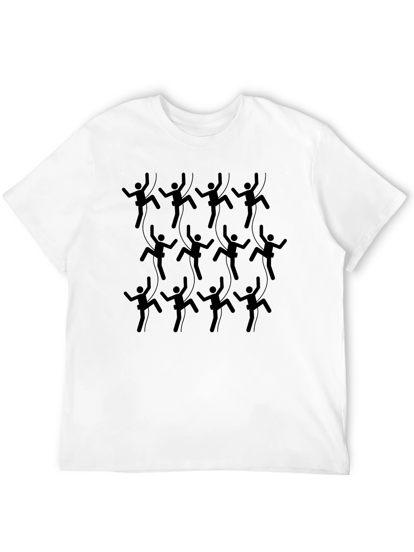 Climbing Stick Figure Patterned Black T-Shirt