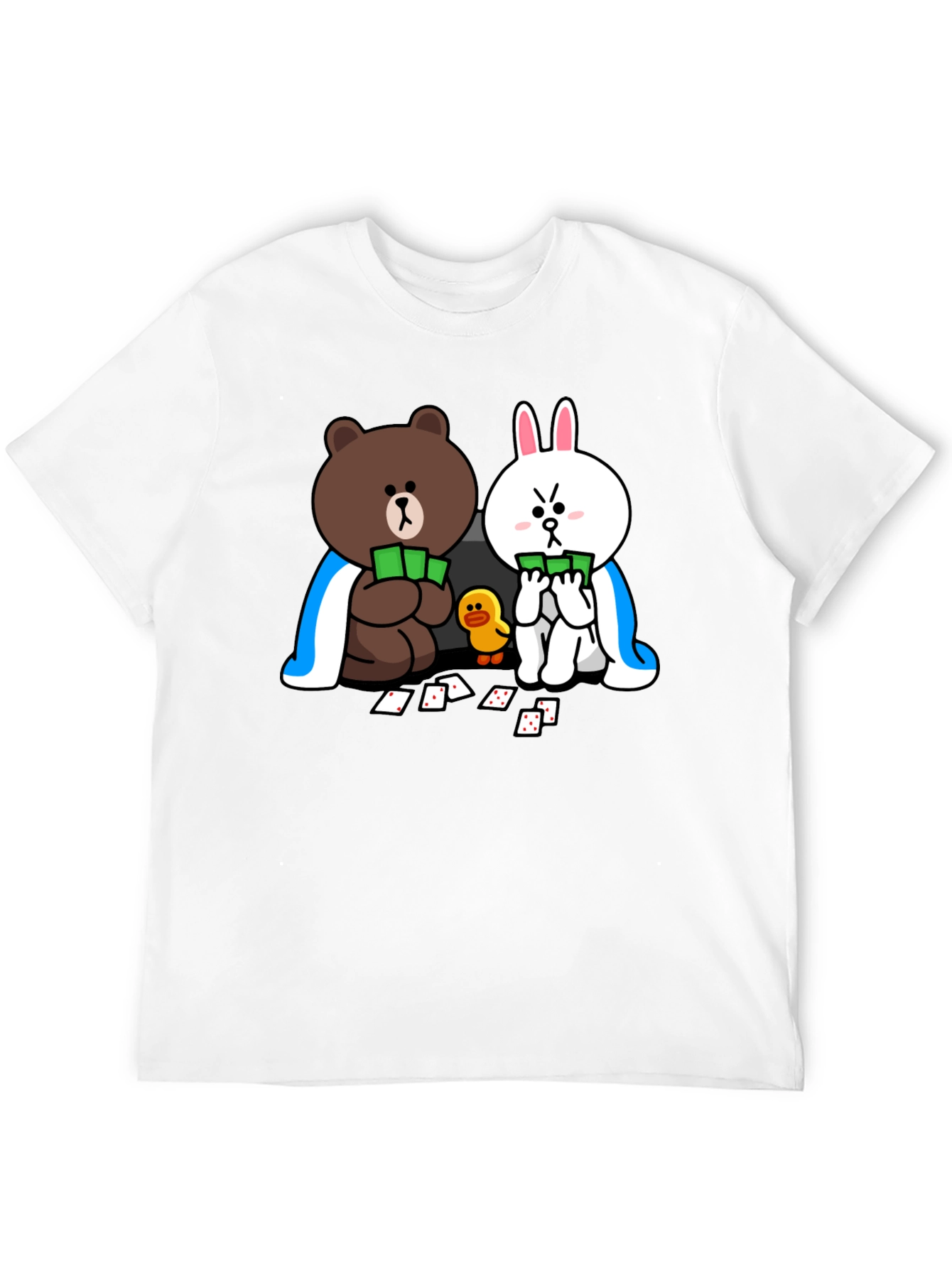 Cartoon Bear and Bunny Graphic Black T-Shirt