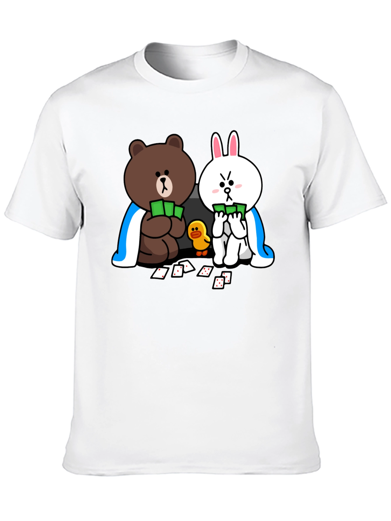 Cartoon Bear and Bunny Graphic Black T-Shirt