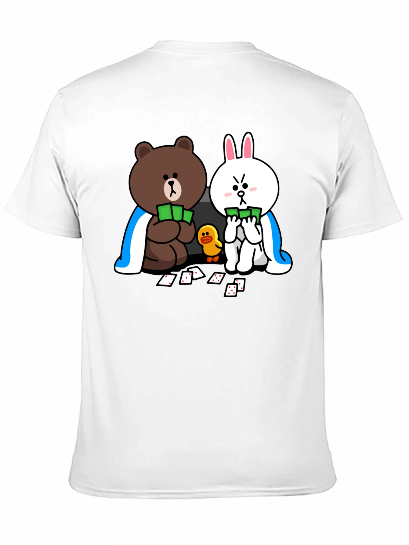 Cartoon Bear and Bunny Graphic Black T-Shirt