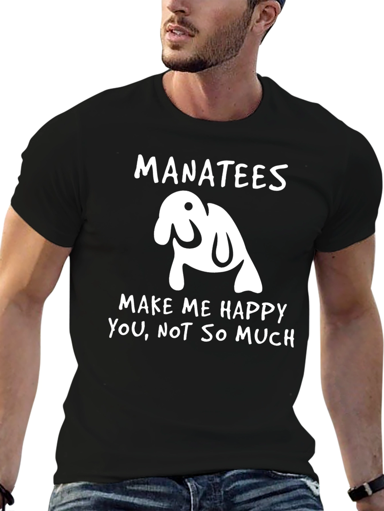 Manatees Make Me Happy Black Graphic T-Shirt