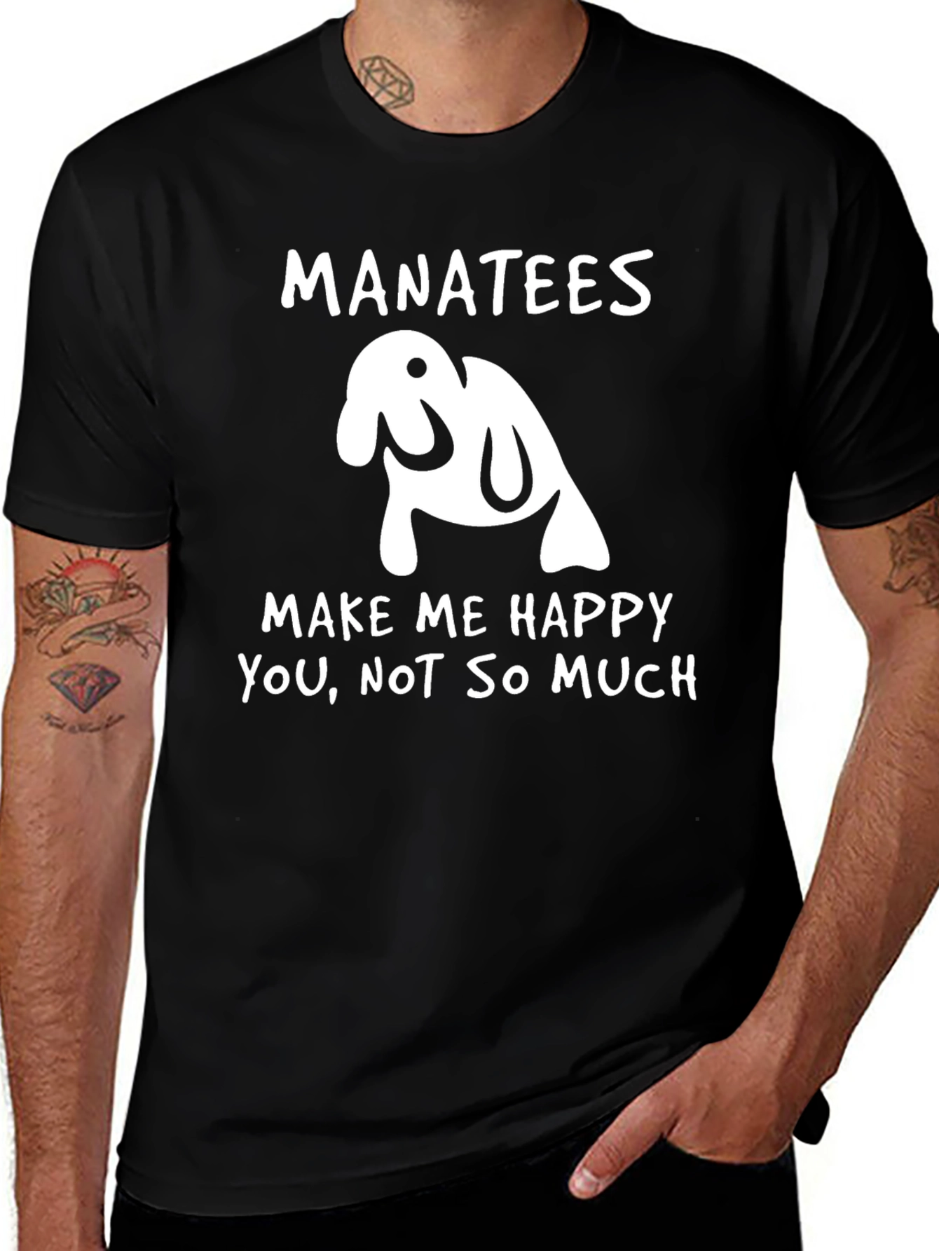 Manatees Make Me Happy Black Graphic T-Shirt