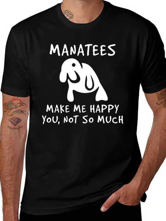 Manatees Make Me Happy Black Graphic T-Shirt