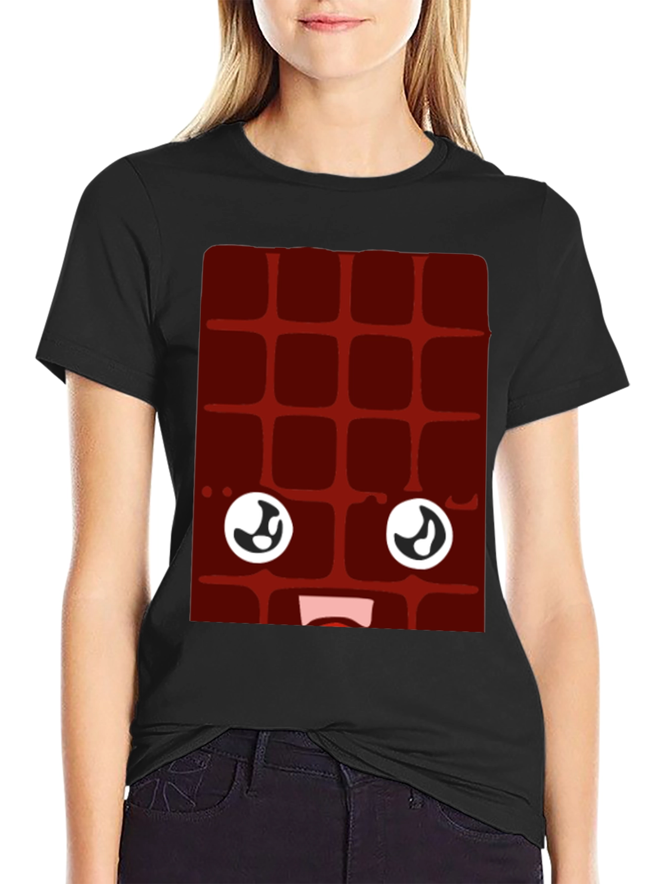 Funny Chocolate Bar Face Black T-Shirt