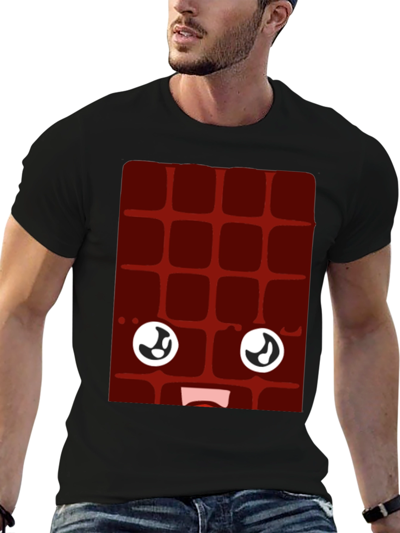 Funny Chocolate Bar Face Black T-Shirt