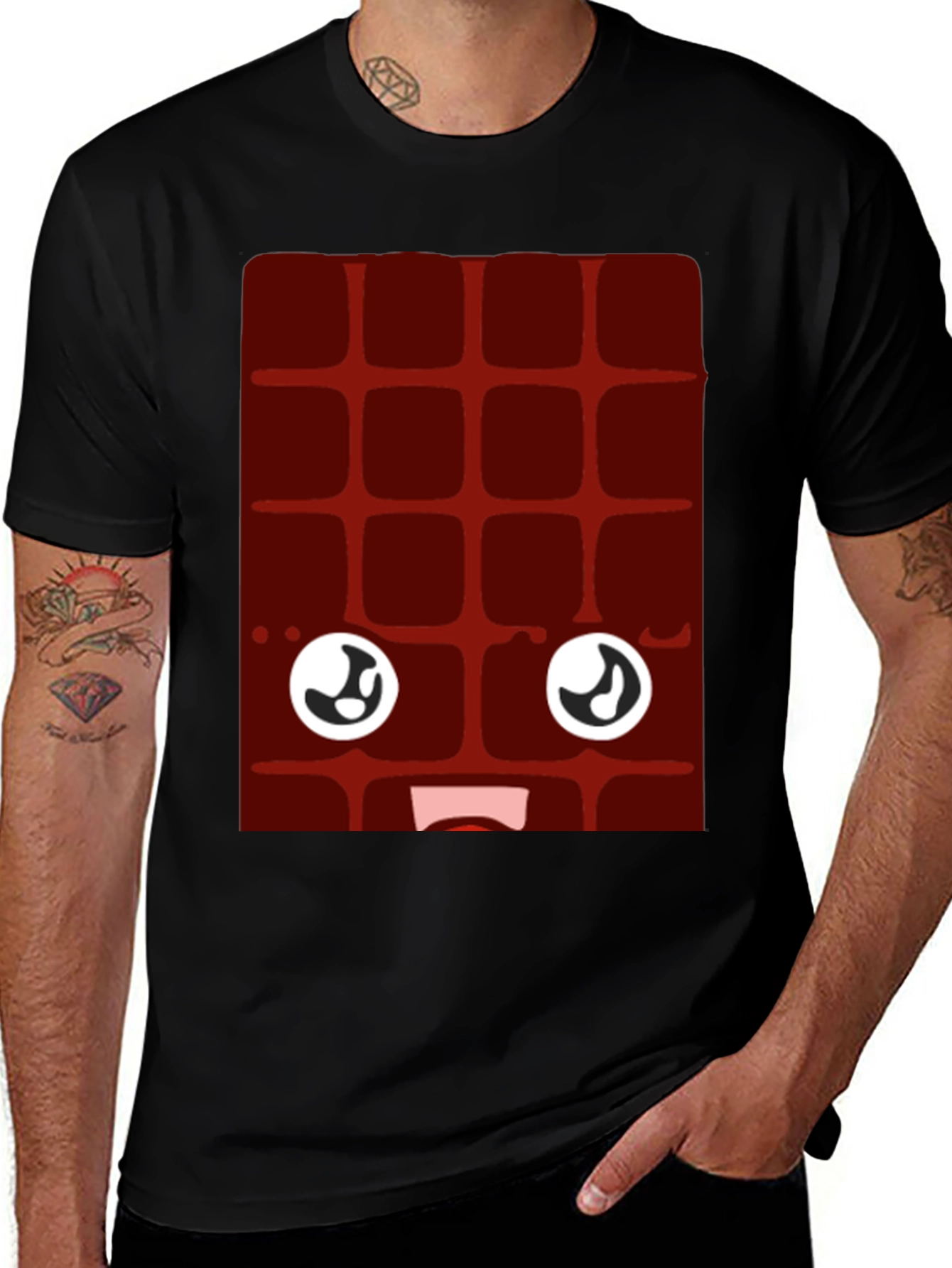 Funny Chocolate Bar Face Black T-Shirt