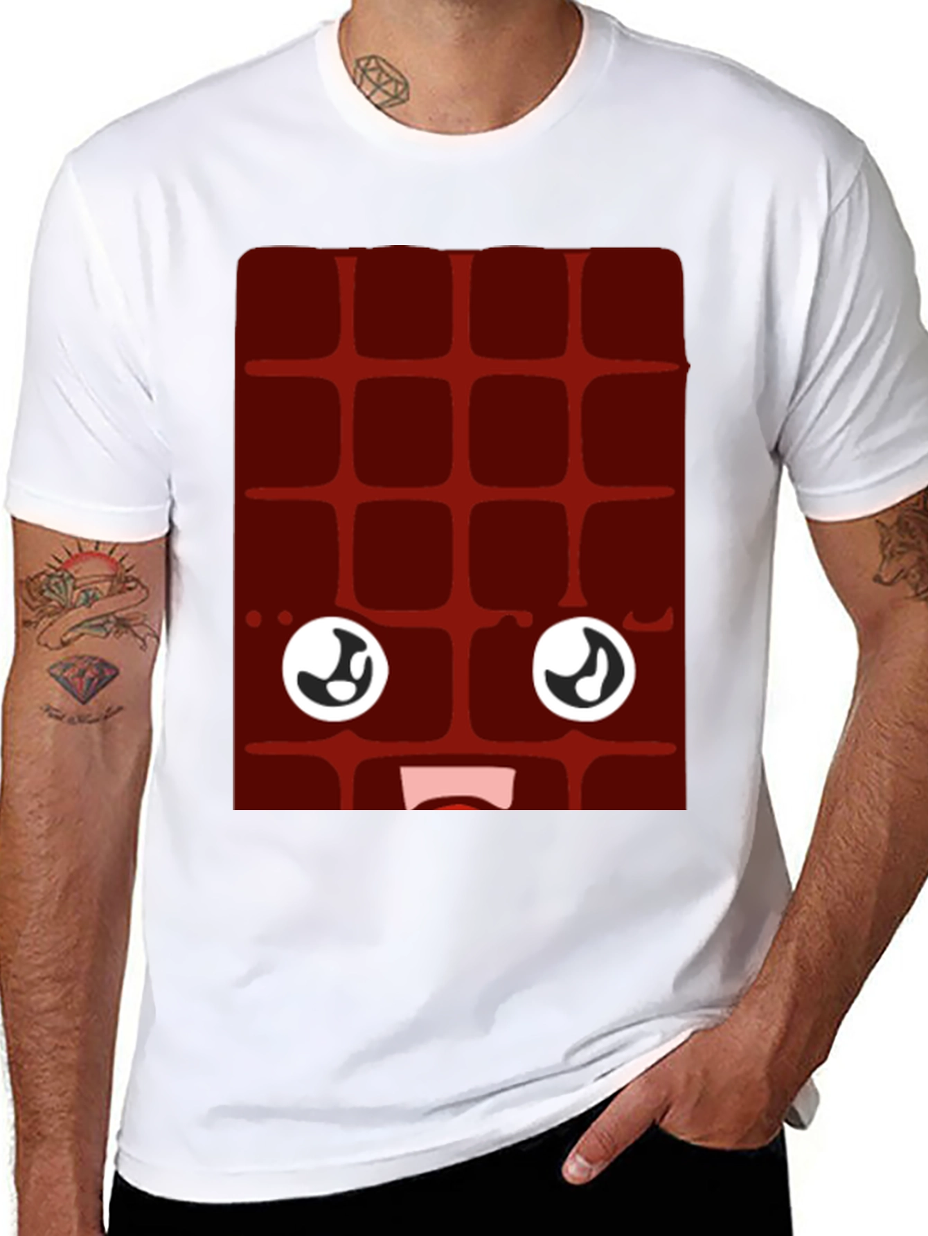 Funny Chocolate Bar Face Black T-Shirt